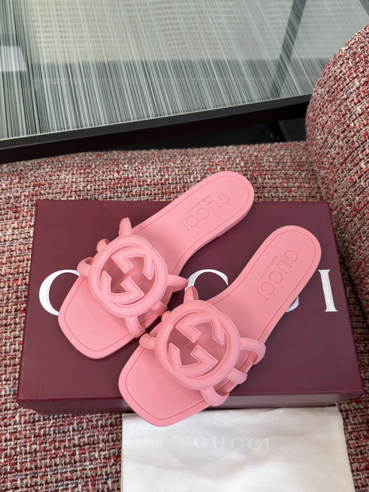 Gucci Interlocking G 粉色凉拖 休闲 运动鞋