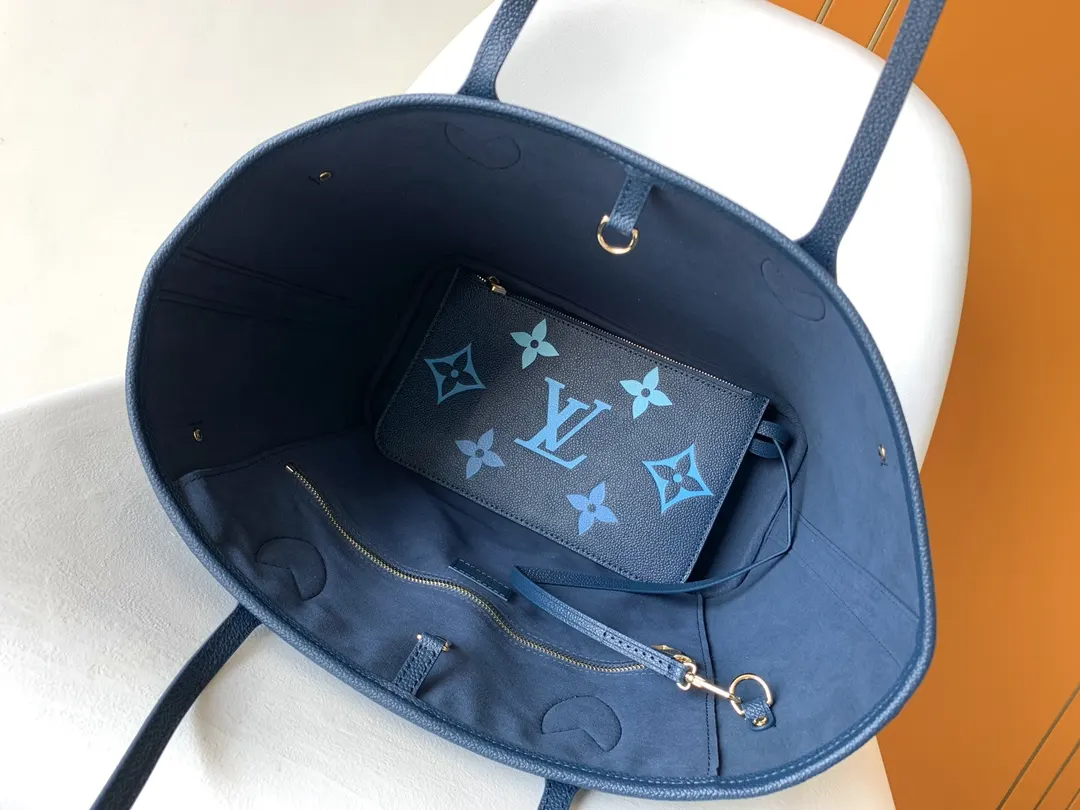 LV Neverfull 蓝色 牛皮 托特包 大容量托特款