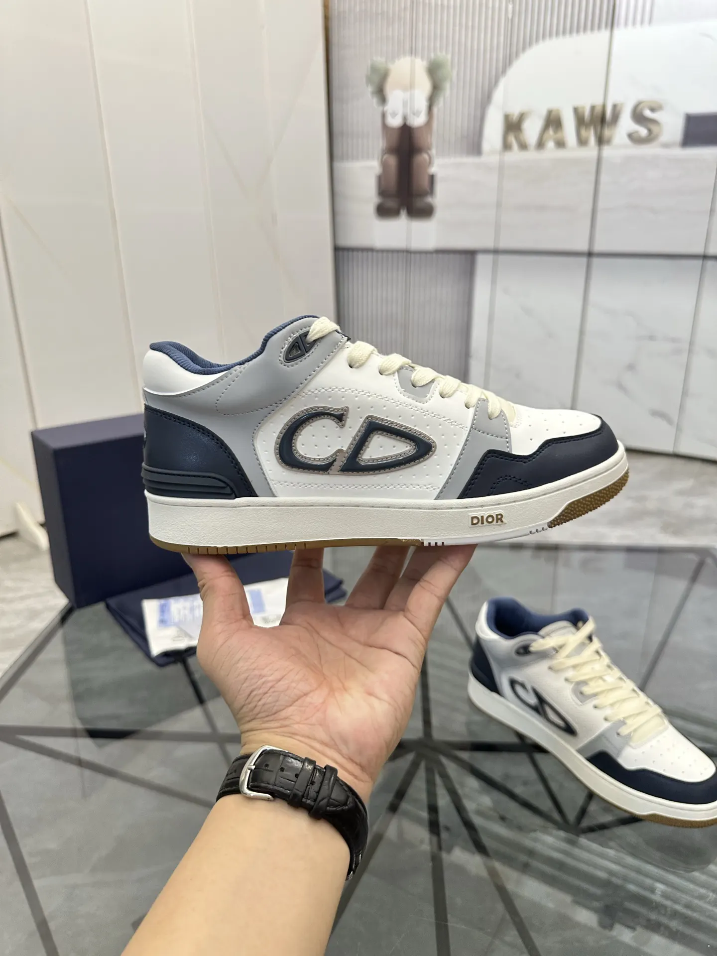 Dior B57 米蓝拼色牛皮休闲鞋 低帮