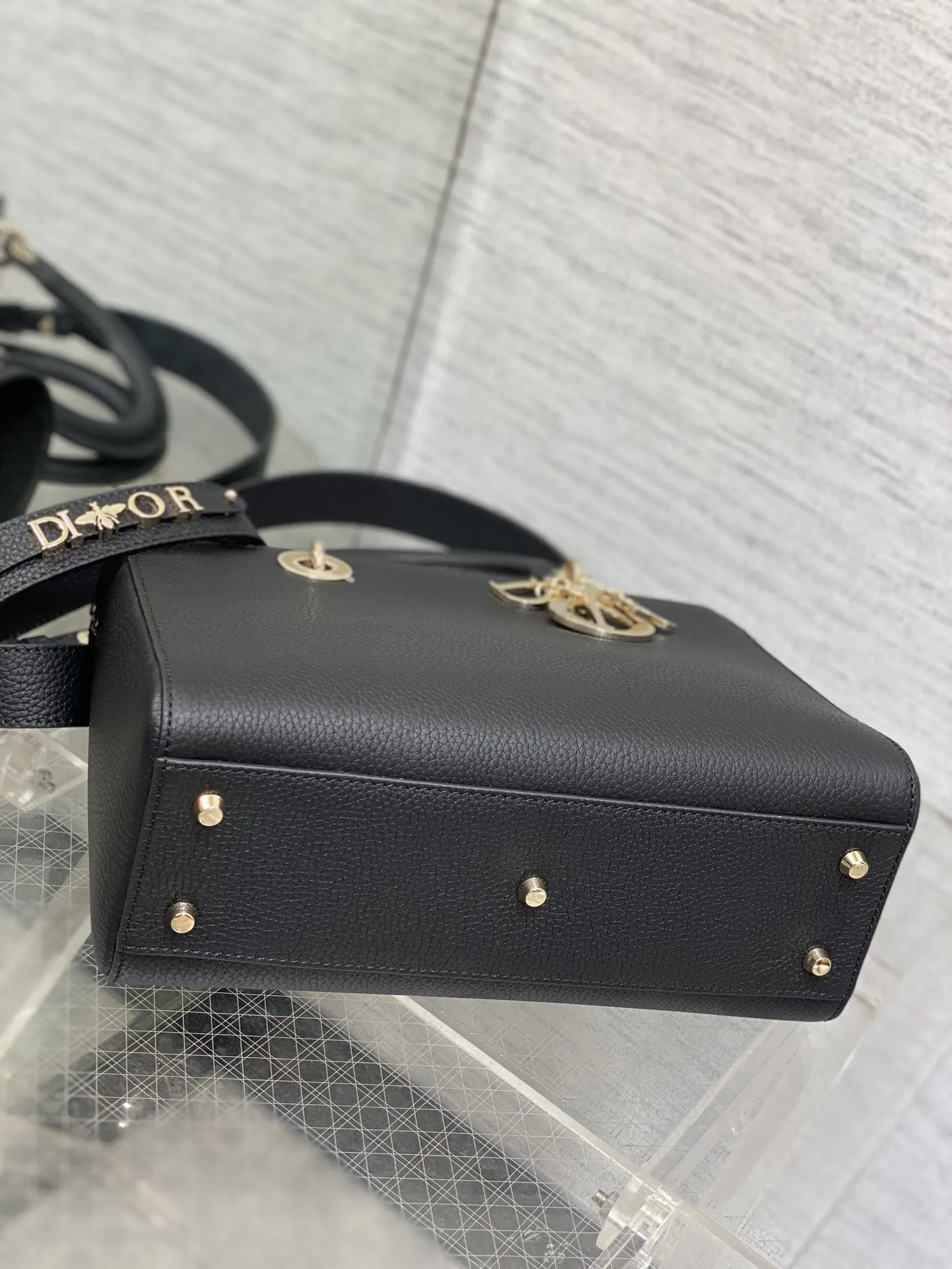 Dior 黑色 牛皮 进口 牛皮横款戴妃包 Lady 手提包 通勤手提款