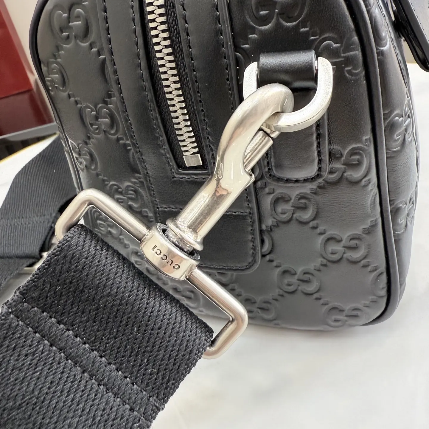 Gucci GG Emblem 黑色 皮革 旅行袋 大容量旅行款