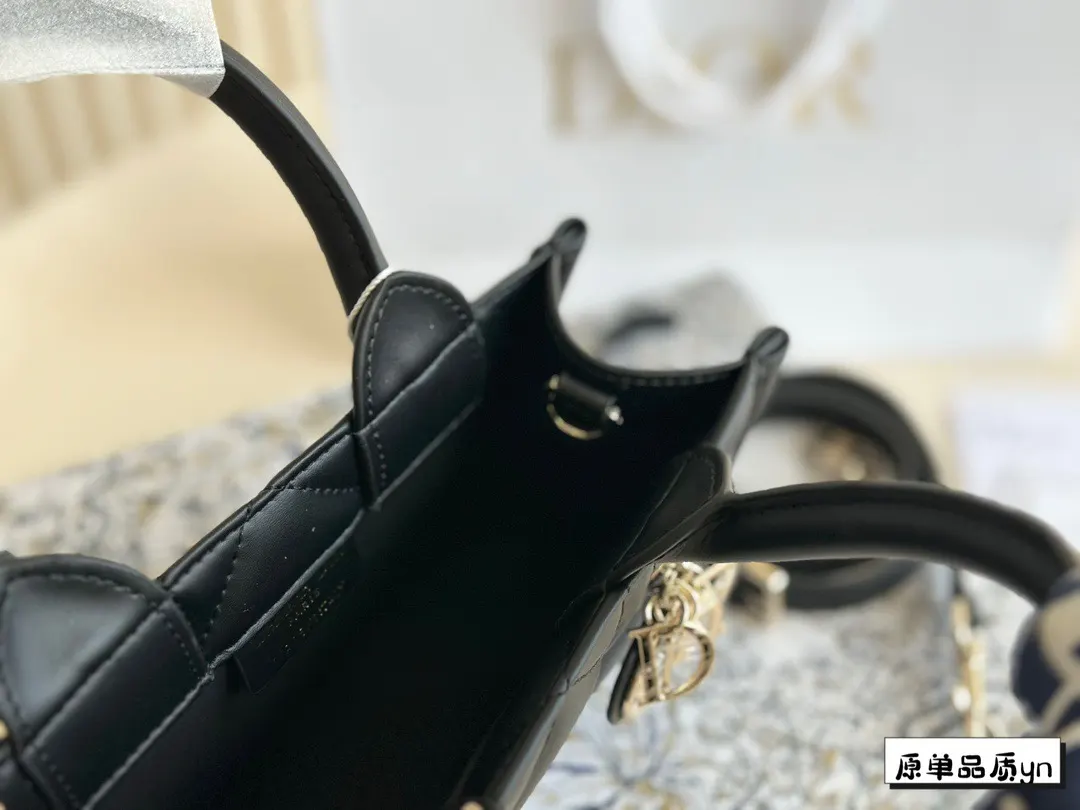 Dior Black Gold Tote Bag Leather