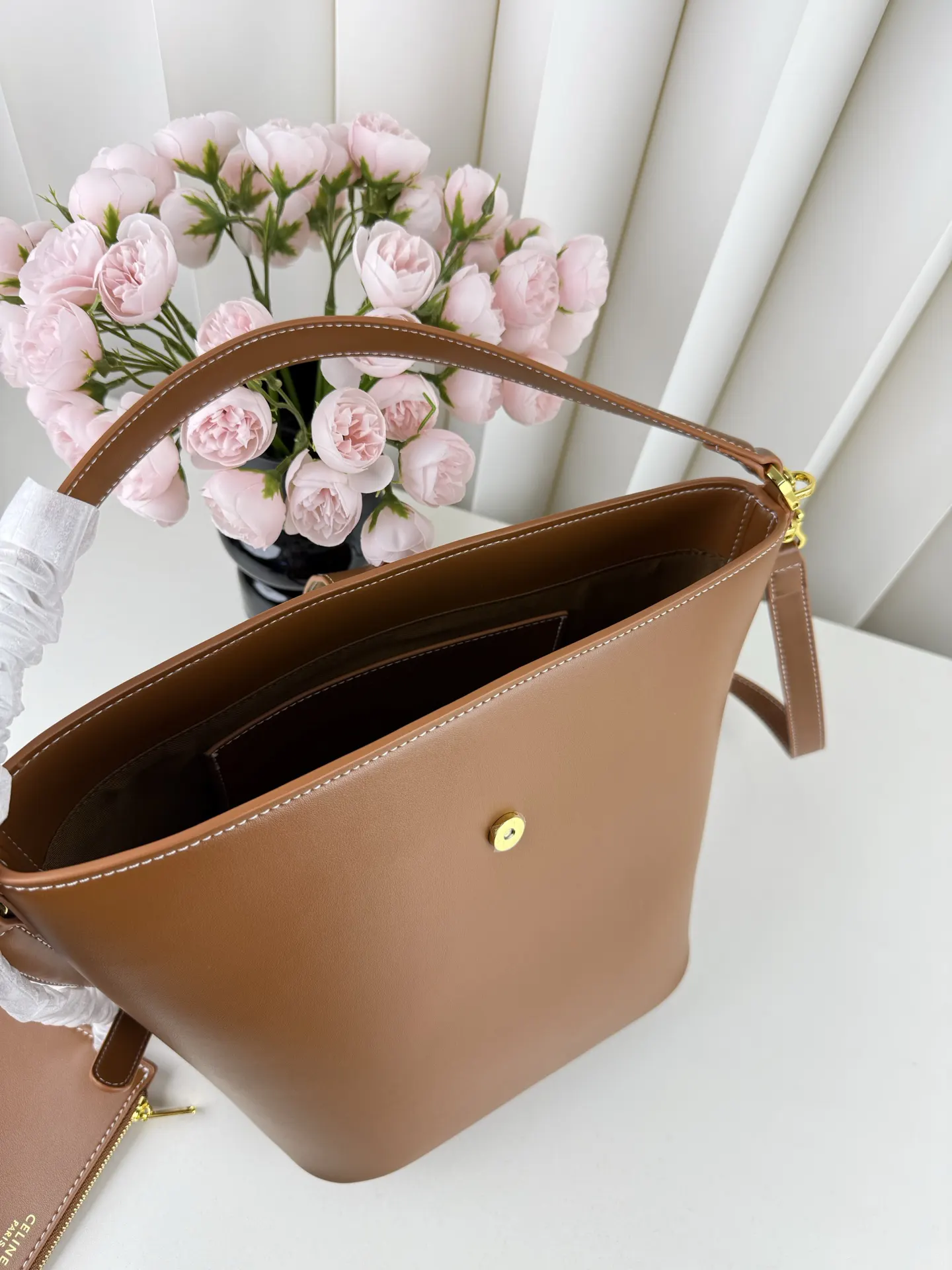 Brown Gold Bucket Bag Casual Leather