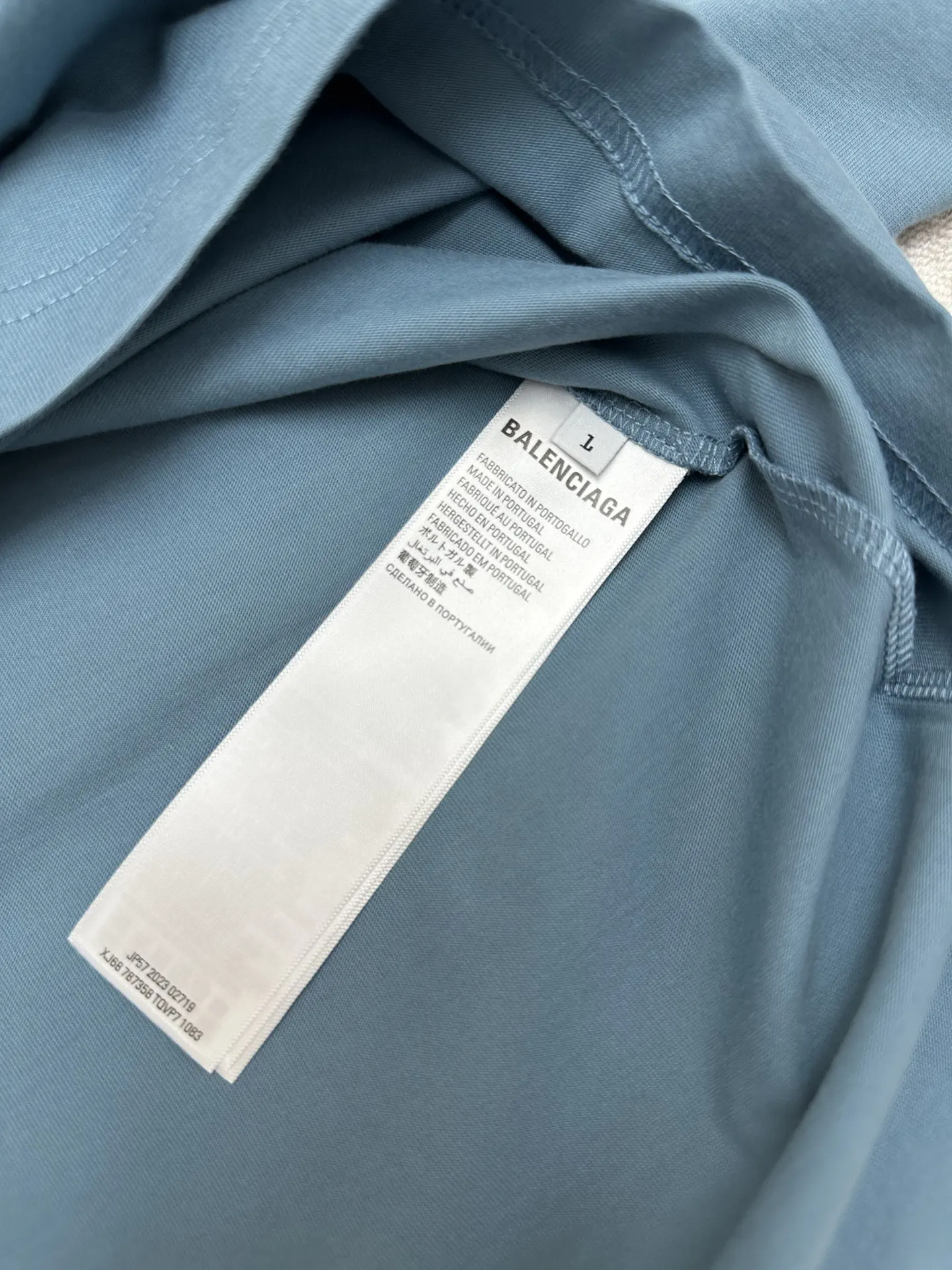 Balenciaga 蓝色 Logo 刺绣 短袖T恤 街头休闲款