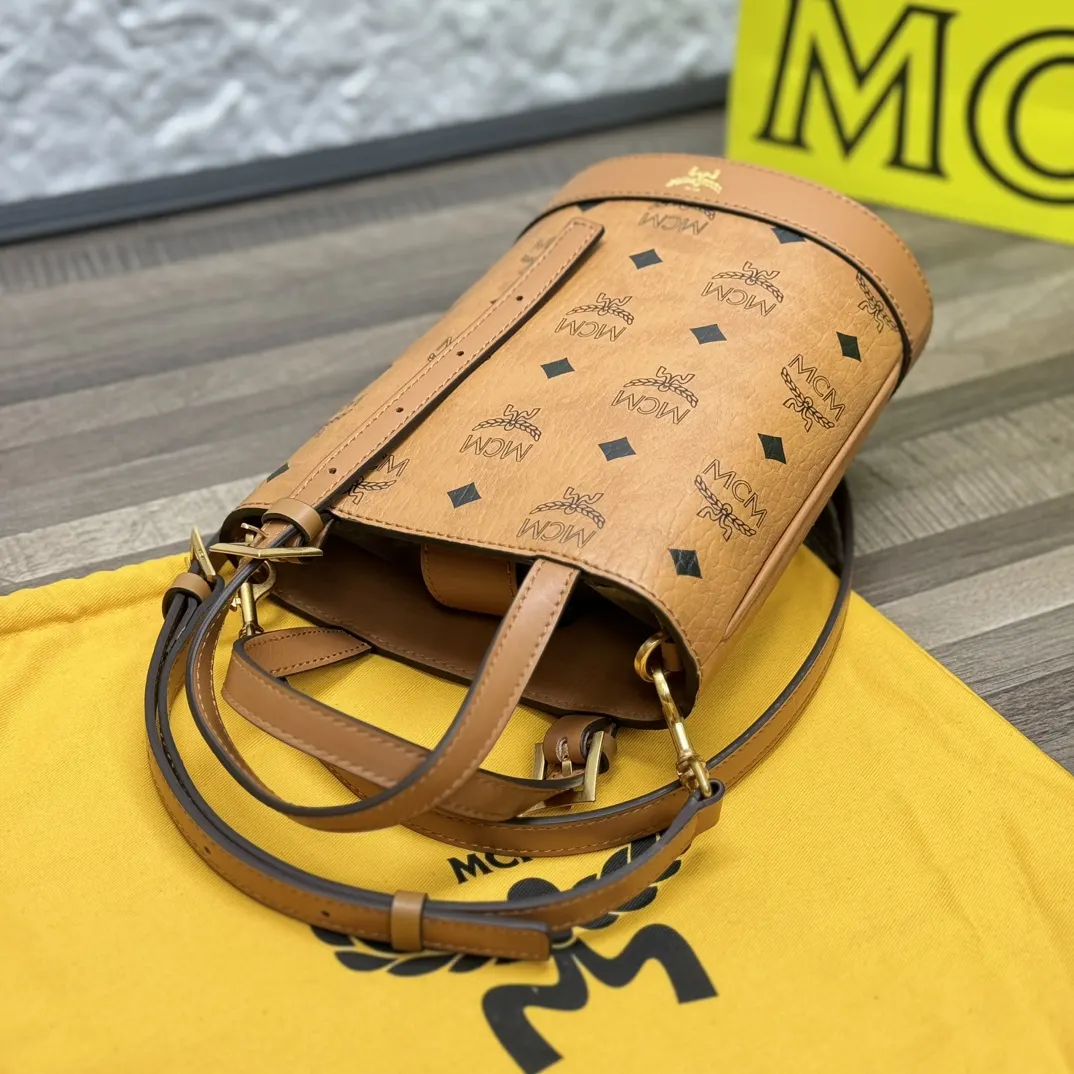 老花 皮革 MCM 小水桶 全套 爆 款水桶包 时 休閒水桶款
