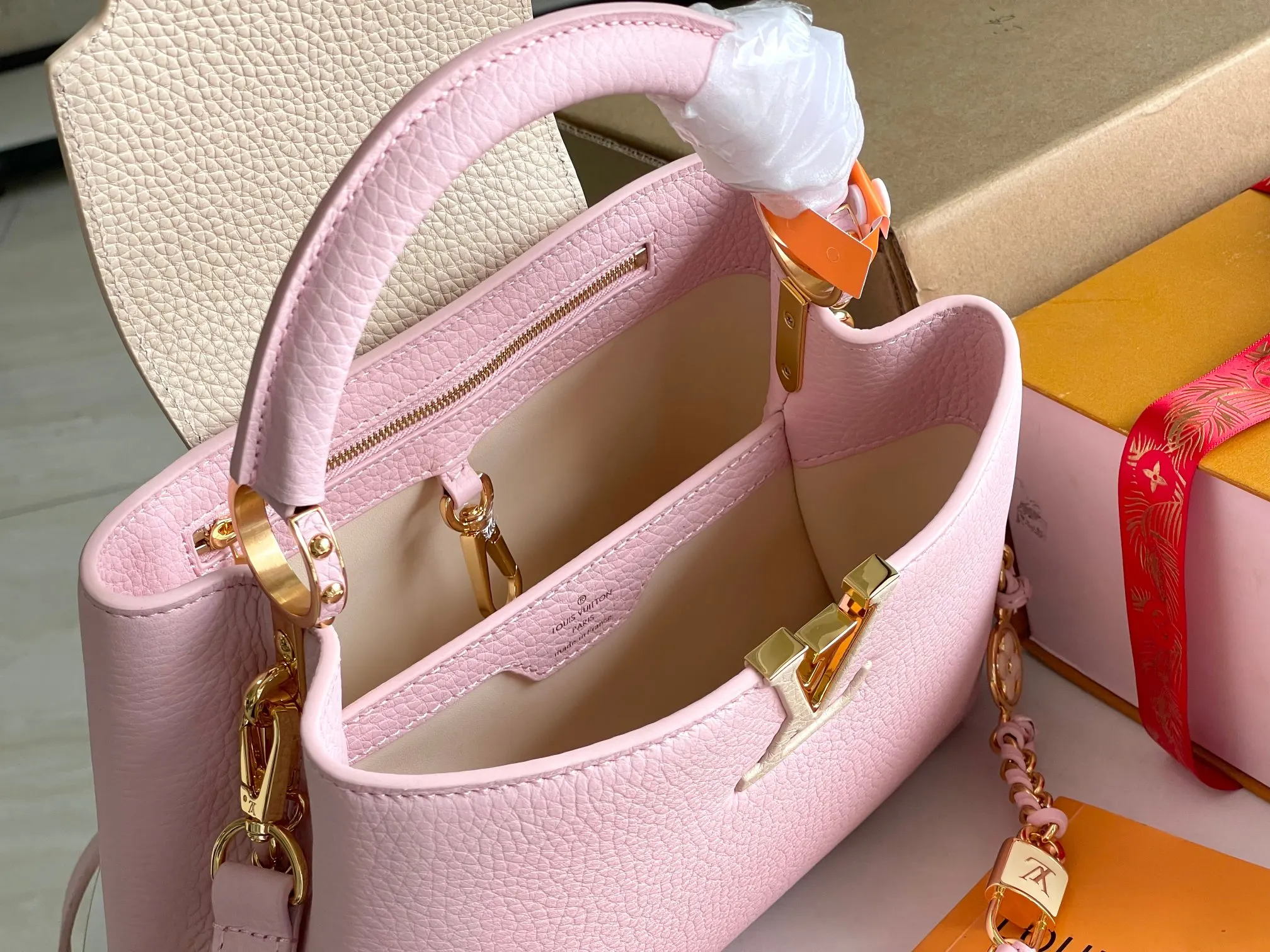 Beige Pink Chain Bag