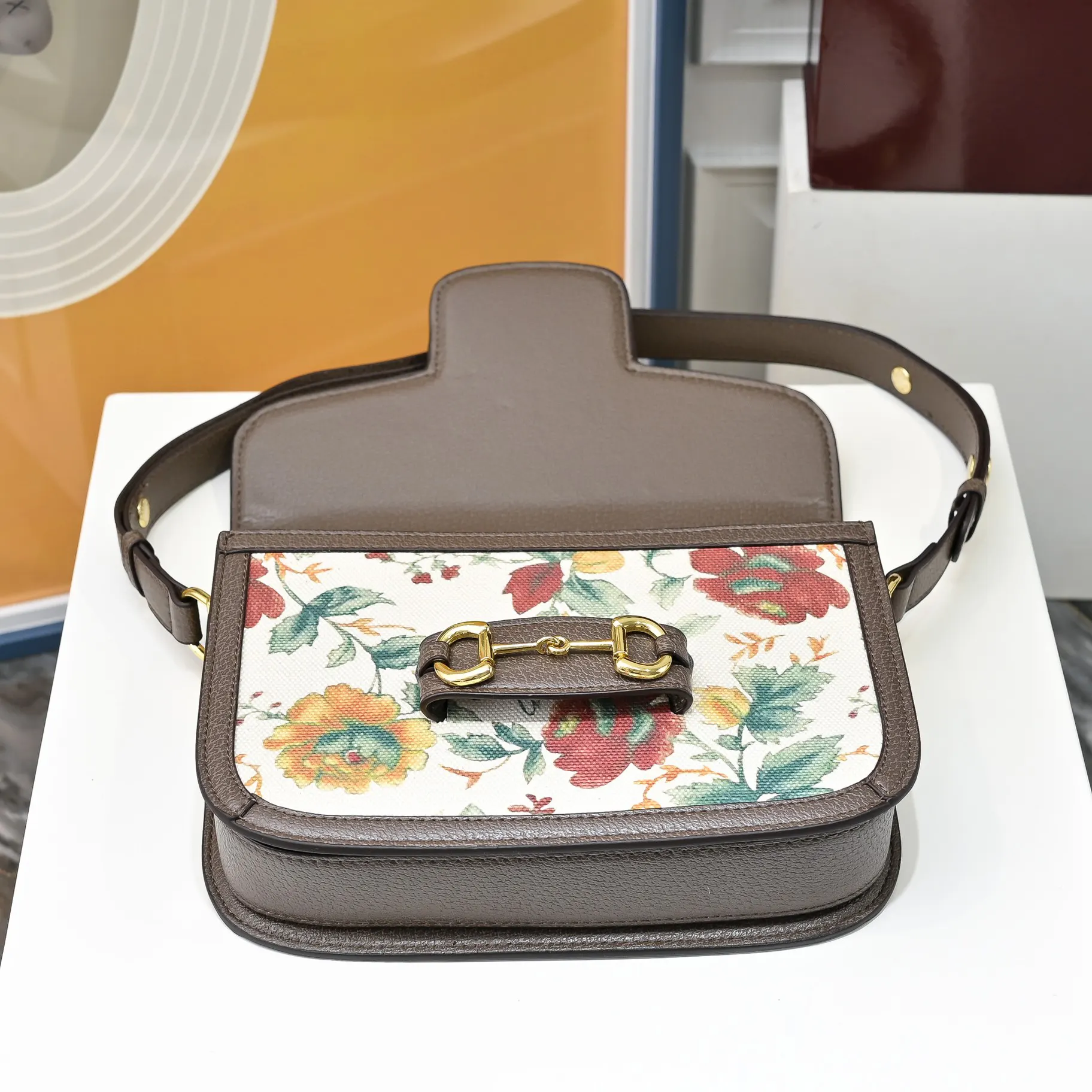 Gucci Horsebit 1955 White Monogram Crossbody Bag