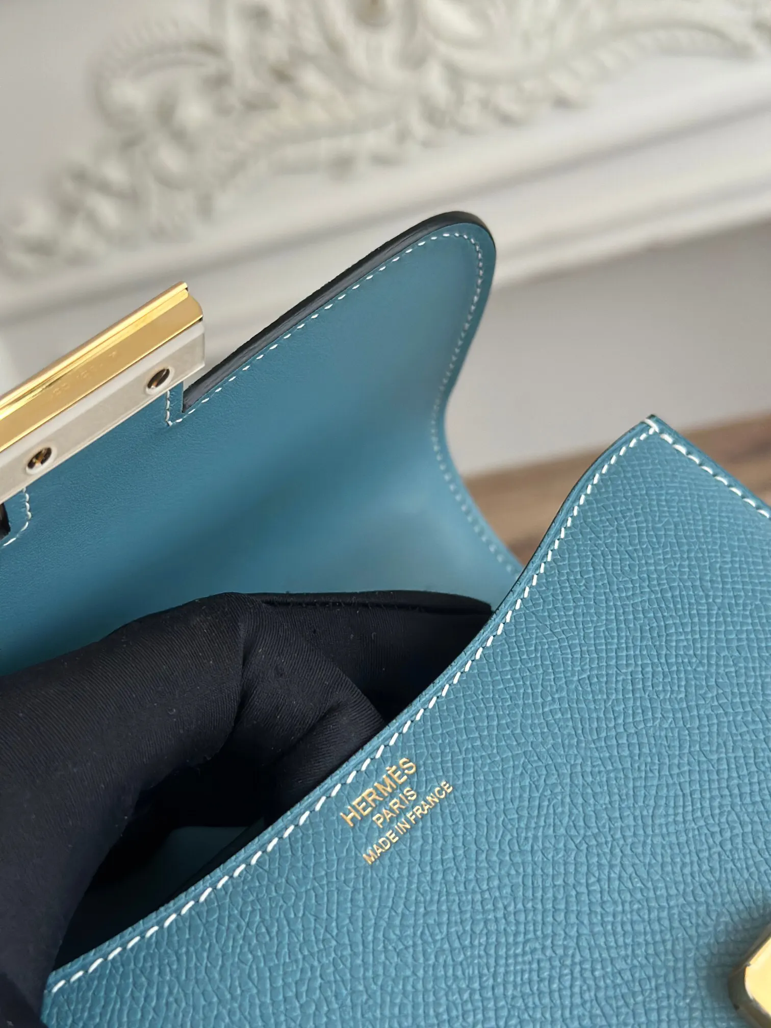Hermès Constance 牛仔蓝 Epsom掌纹牛皮 斜挎包 19cm