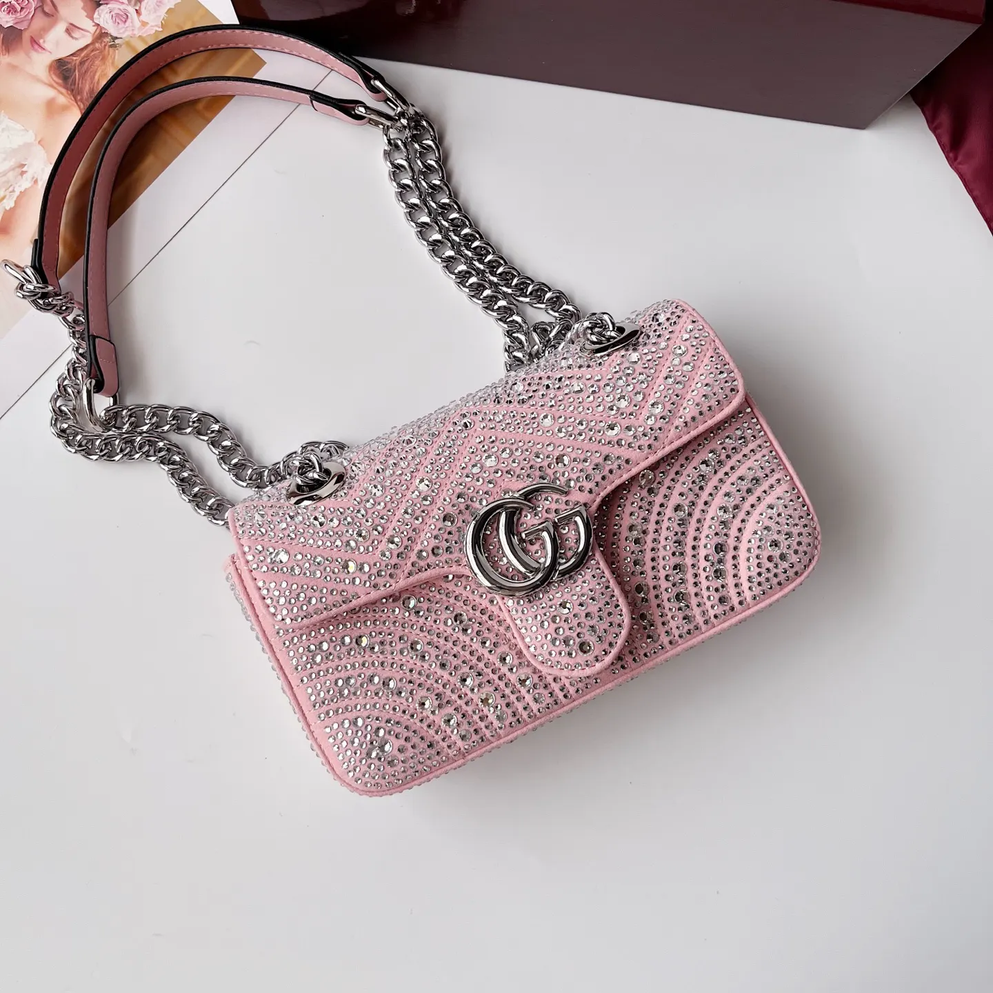 Gucci Marmont 絎縫皮革鏈條包 單肩斜挎