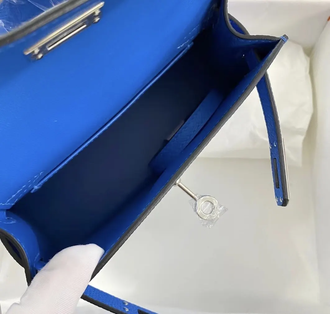 Hermès 迷你皮革手提包 皇家蓝银扣