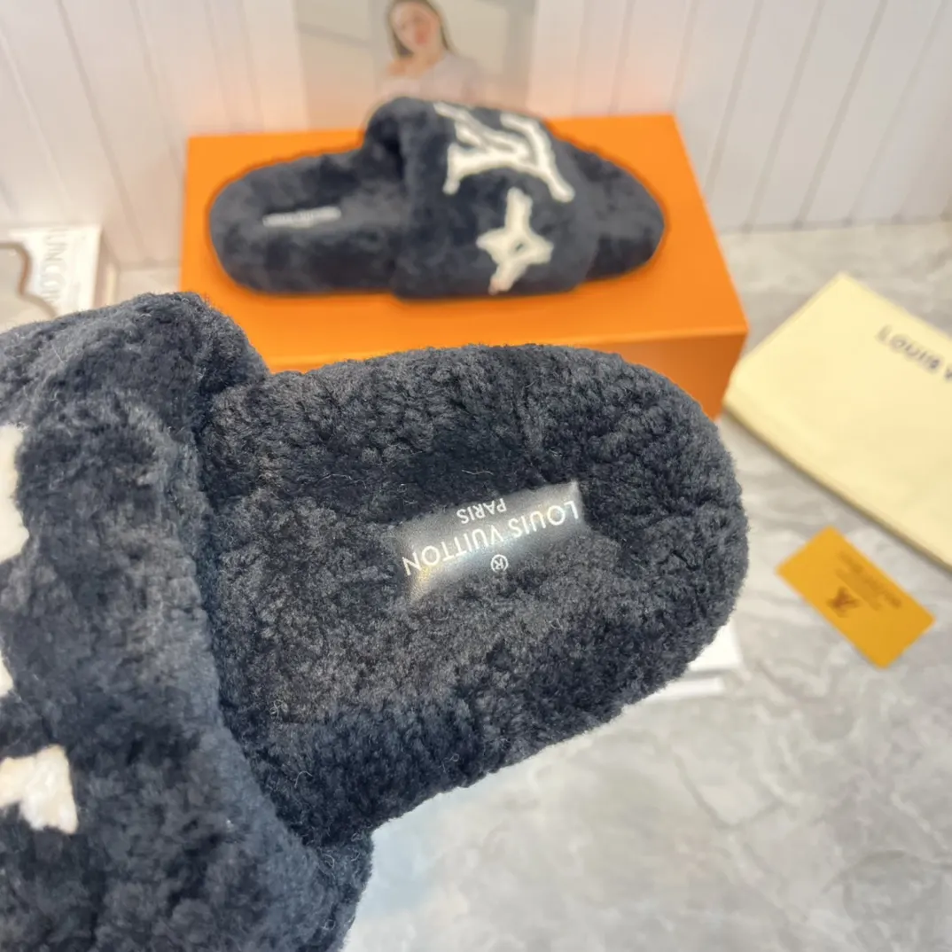 LV 黑色毛绒厚底拖鞋 秋冬居家休闲款｜ORBUYBAG 岚奢包高端时尚精品