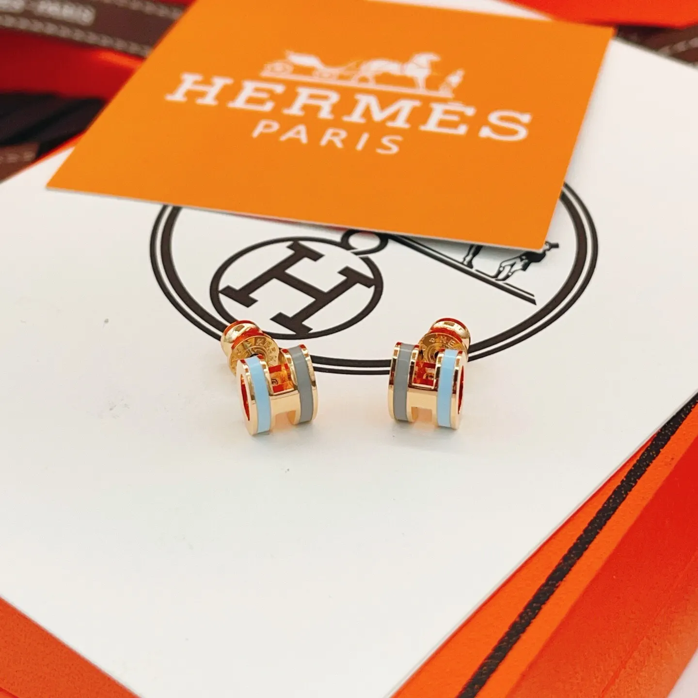 Hermes 玫瑰金 耳钉 小巧点缀款