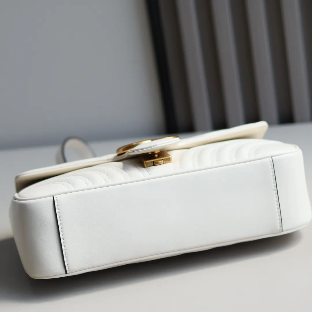 Gucci Marmont 白色 米白 小牛皮 链条包 精致链条款