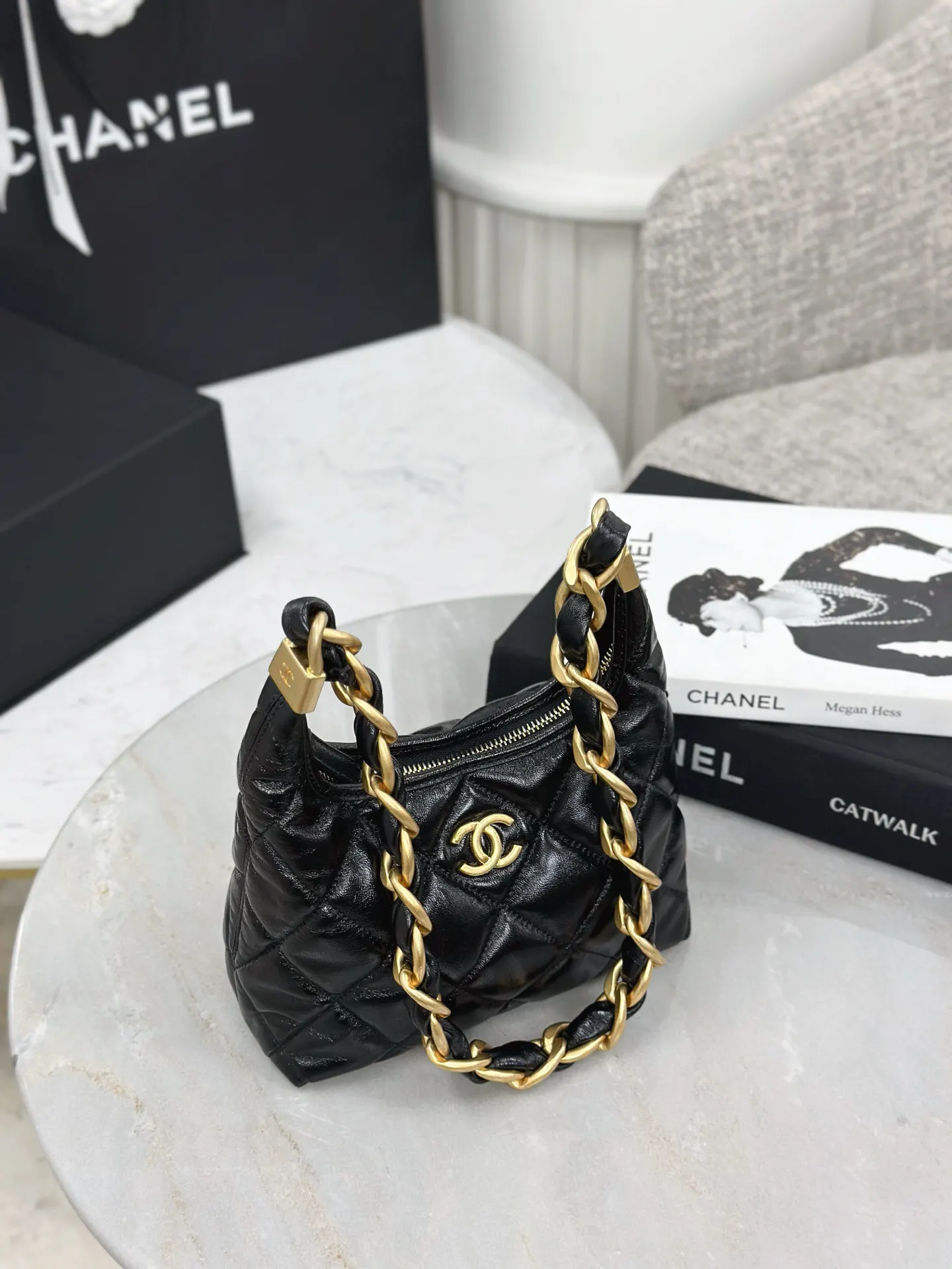 Chanel Oil Wax Sheepskin Hobo Underarm Bag One Shoulder Back