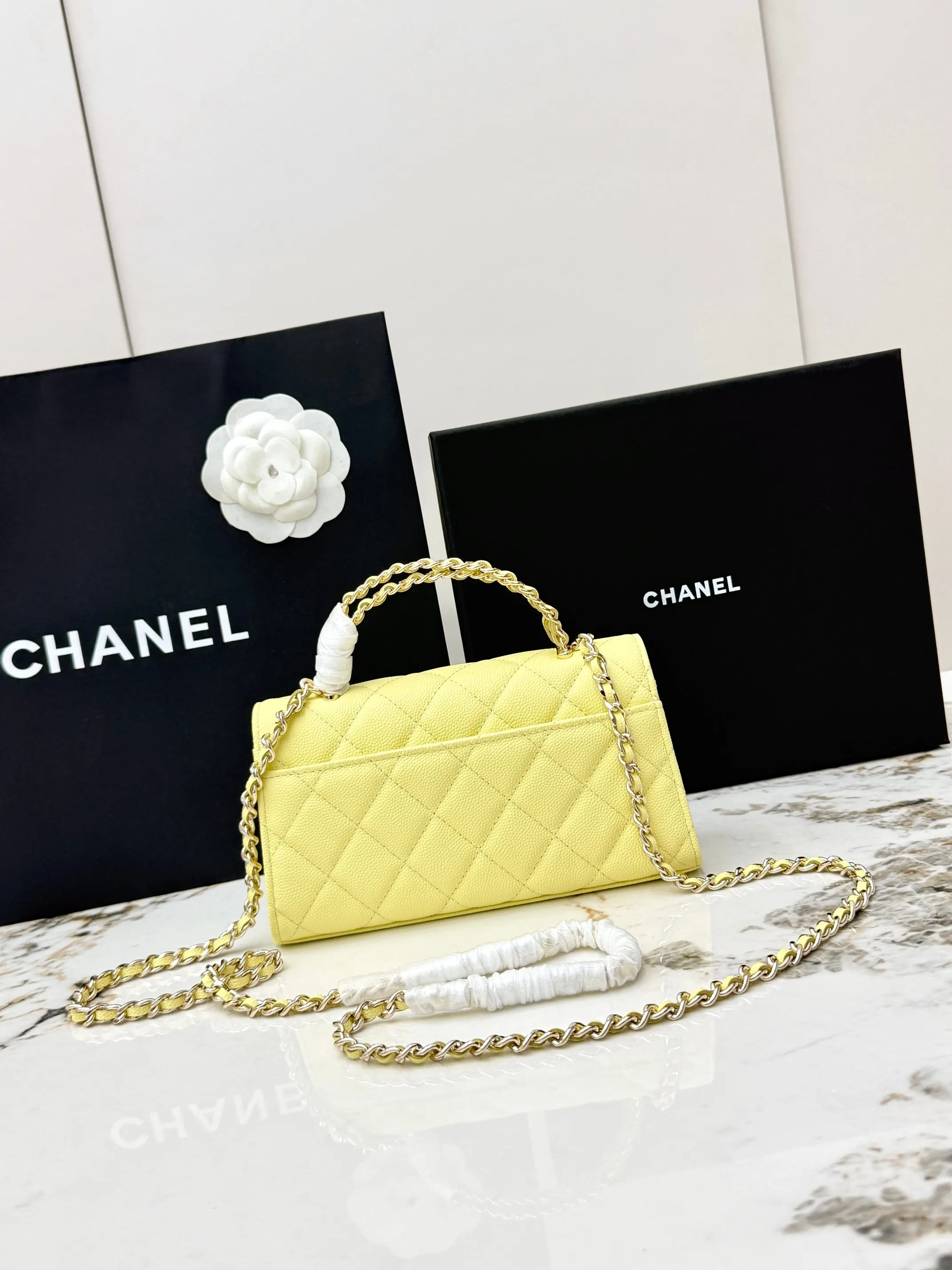 Chanel 黃色牛皮Kelly手提包 金链斜挎