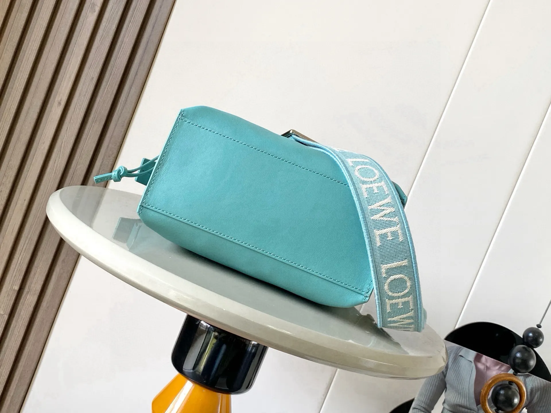Blue Hobo Shoulder Bag Vintage Leather