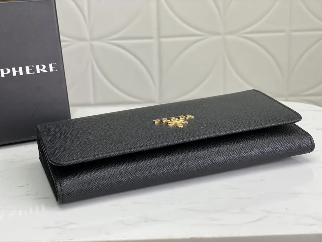 PRADA 金色 Saffiano十字纹牛皮 钱包 实用长夹款