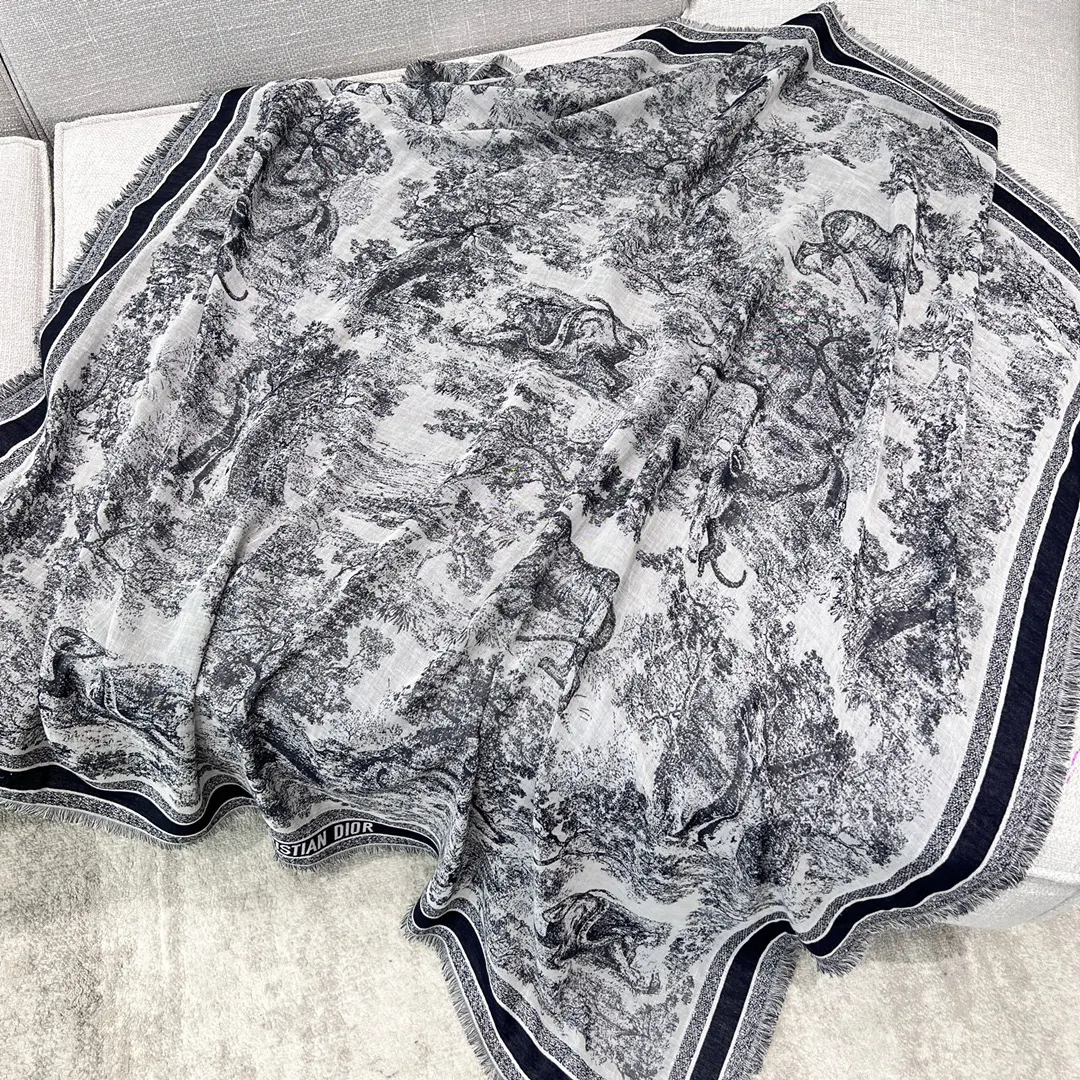 Dior 藍色 羊毛 印花 披肩 保暖披肩 圍巾