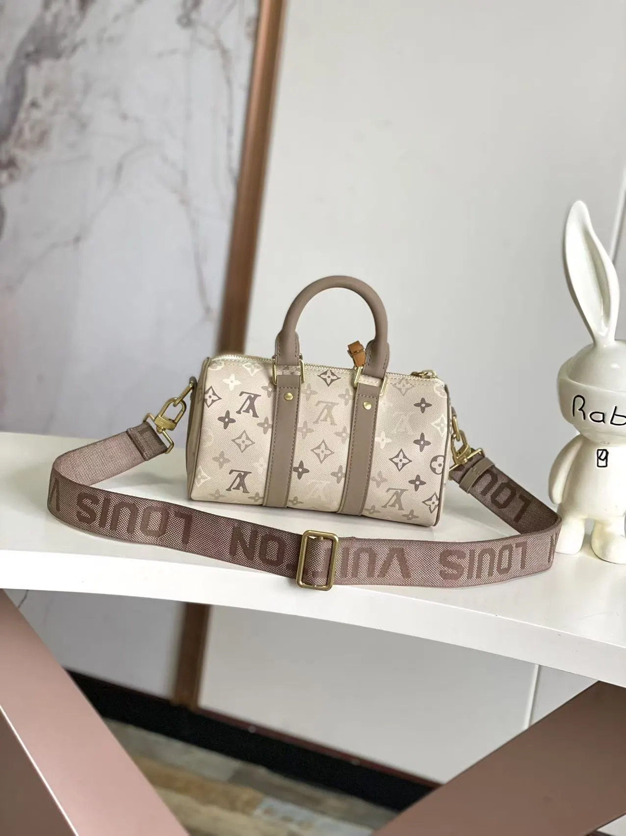 Green Beige Shoulder Bag Canvas