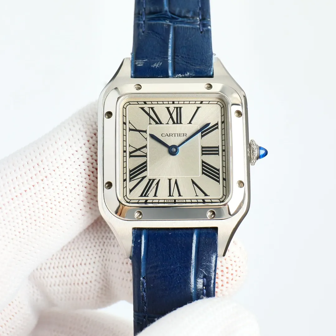 Cartier 蓝色 玫瑰金 牛皮 手表 经典腕表款