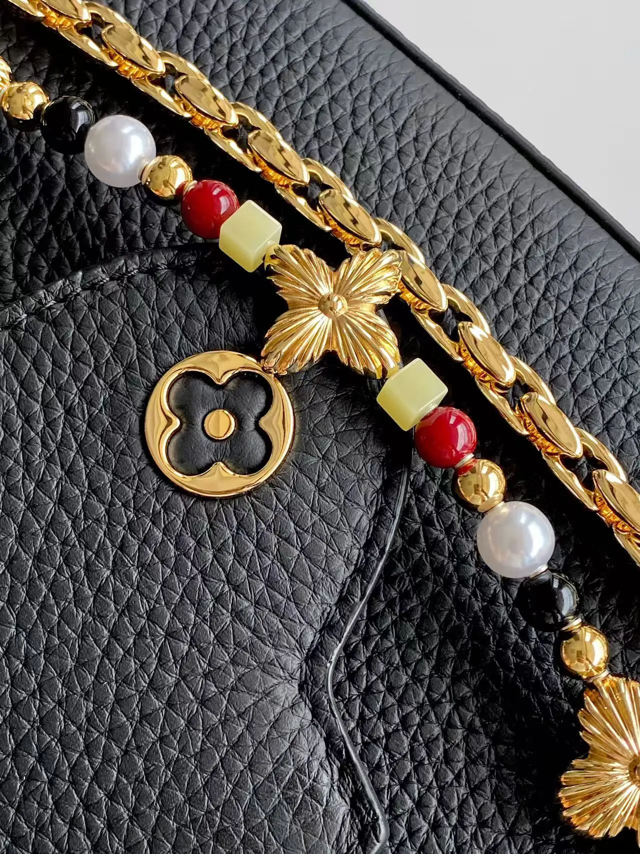 Louis Vuitton Black Brown Chain Bag Leather