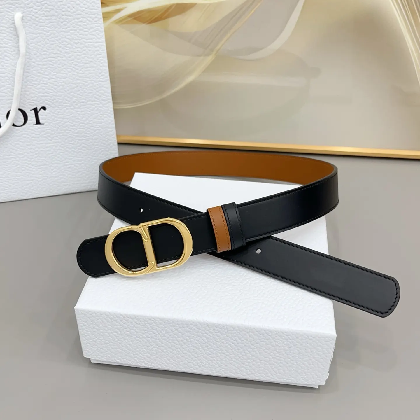 Dior 黑色皮带 金色CD扣商务