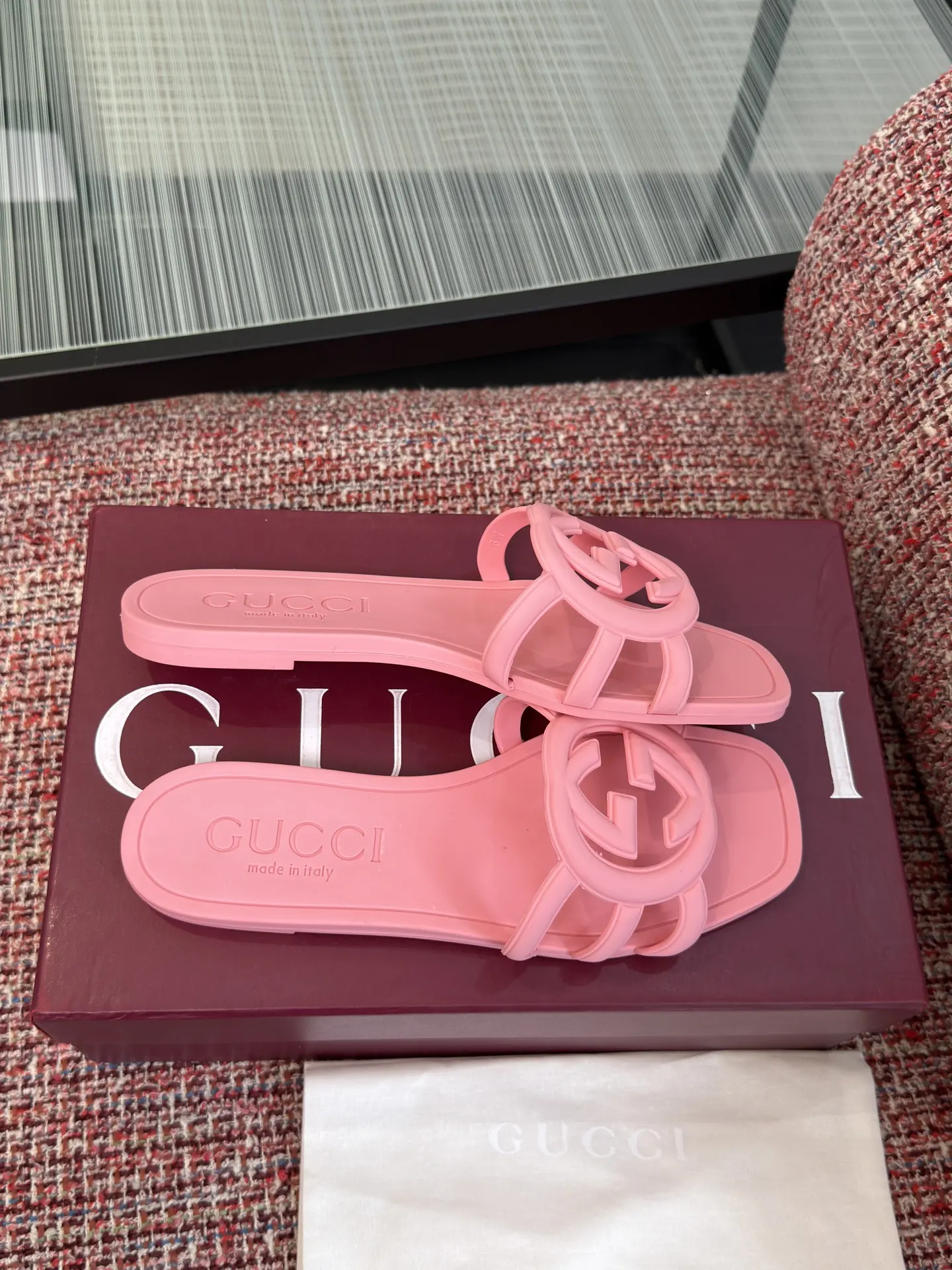 Gucci Interlocking G 粉色凉拖 休闲 运动鞋