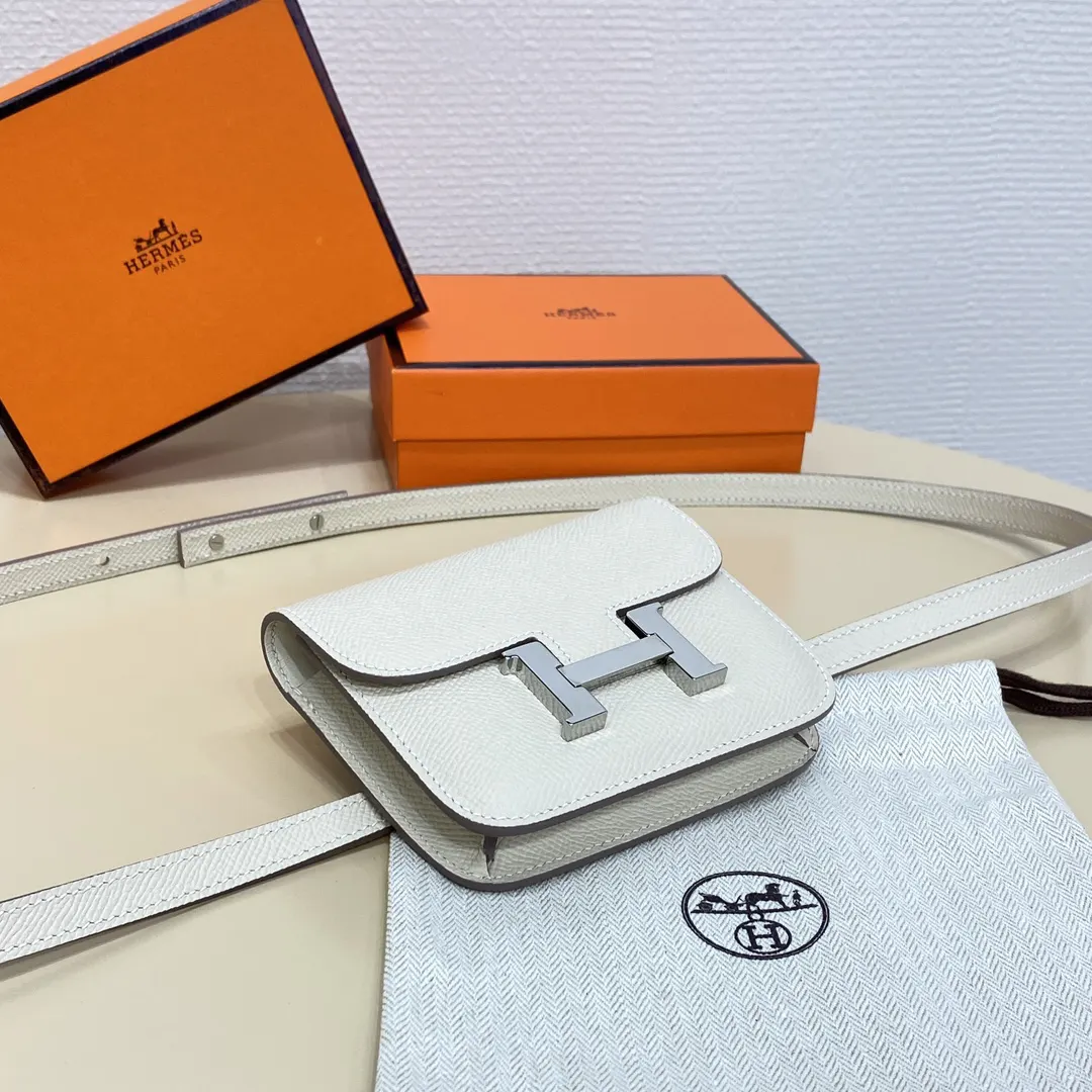 白色 手工蜡线 白色银扣 Constance Slim 珐 腰包 休闲腰包款