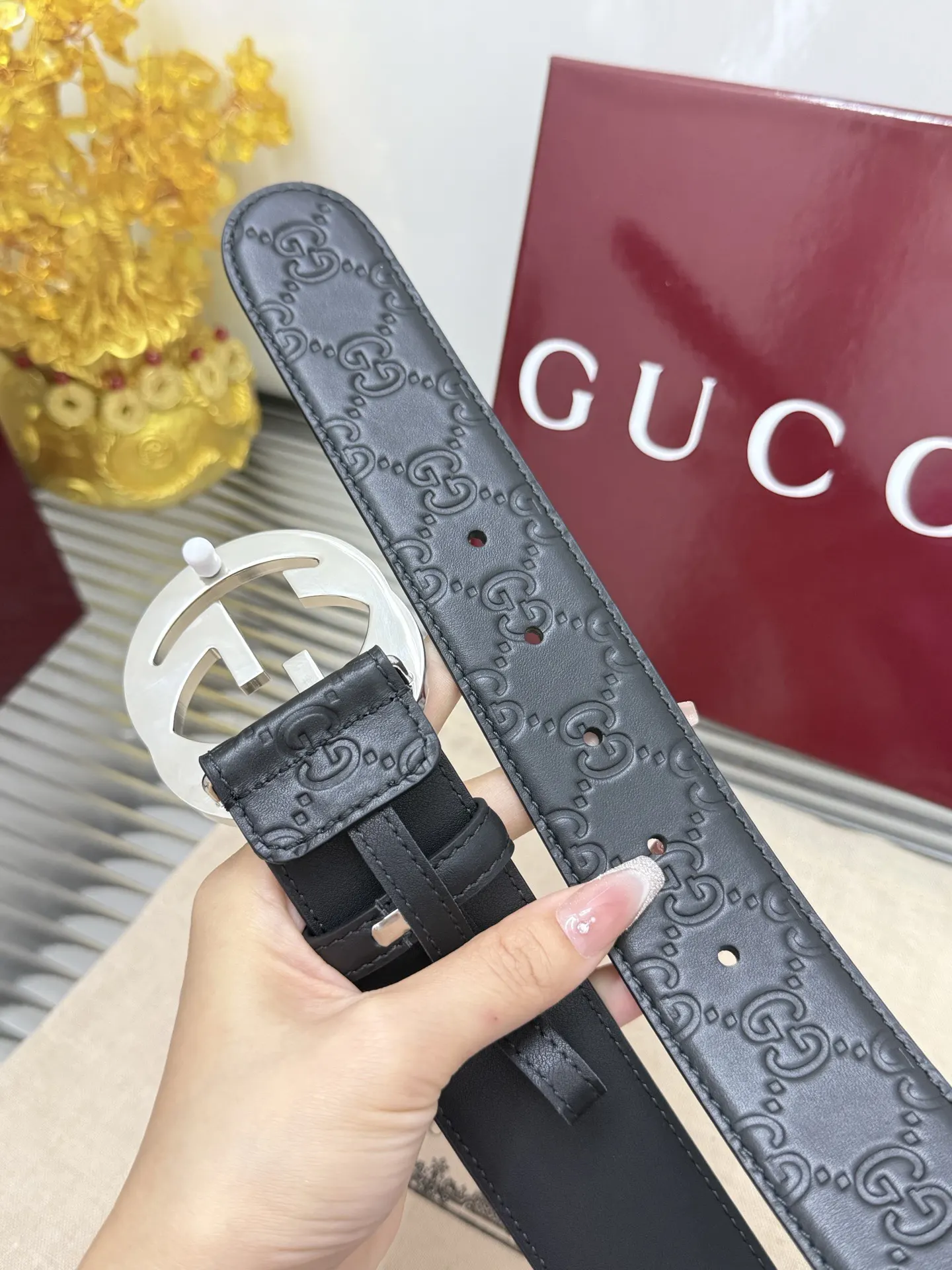 Gucci Double G Leather Belt Black