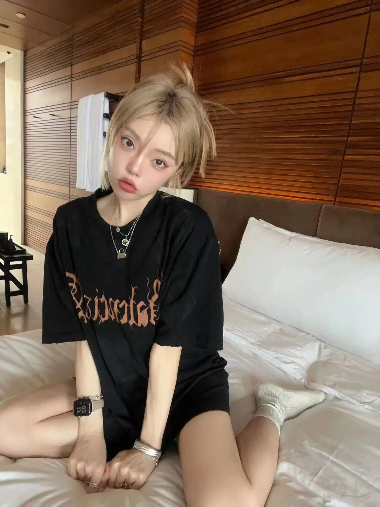 Balenciaga Black Logo Print Short Sleeve T-Shirt Street