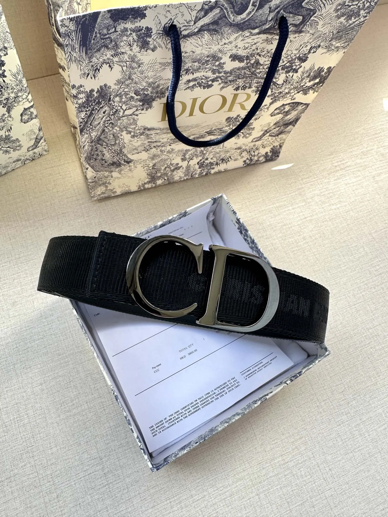 Dior 黑色Oblique腰带 金色CD扣