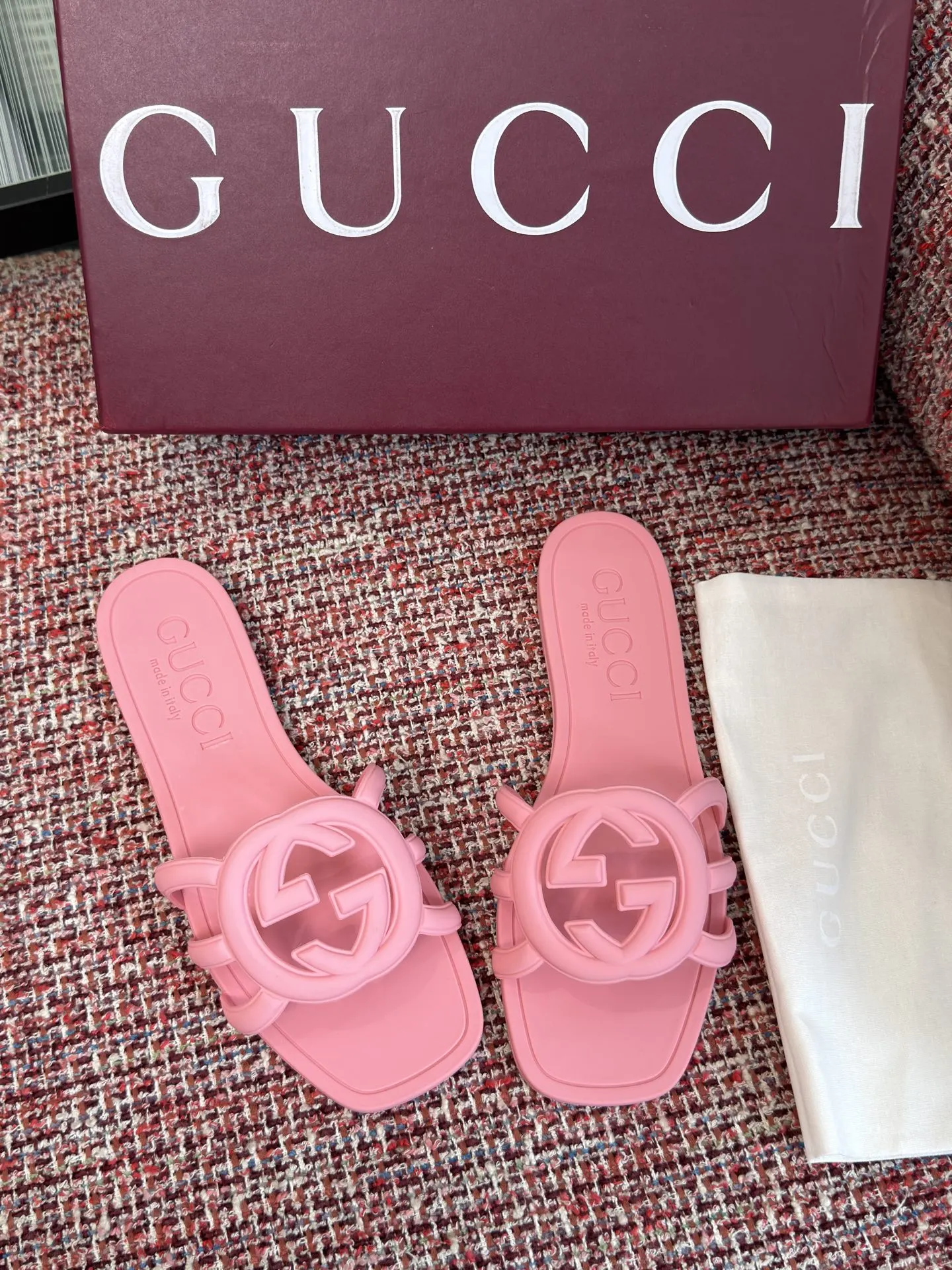 Gucci Interlocking G 粉色凉拖 休闲 运动鞋