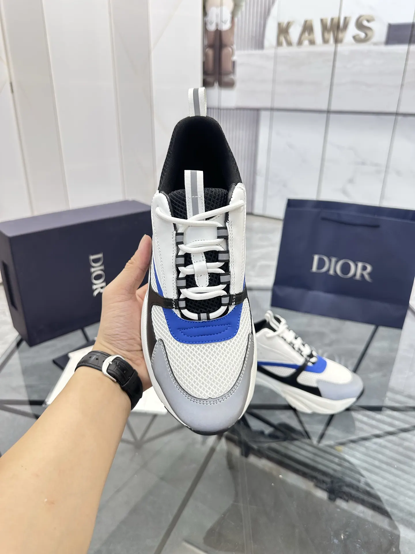 Dior B22 蓝色/白色 皮革 运动鞋