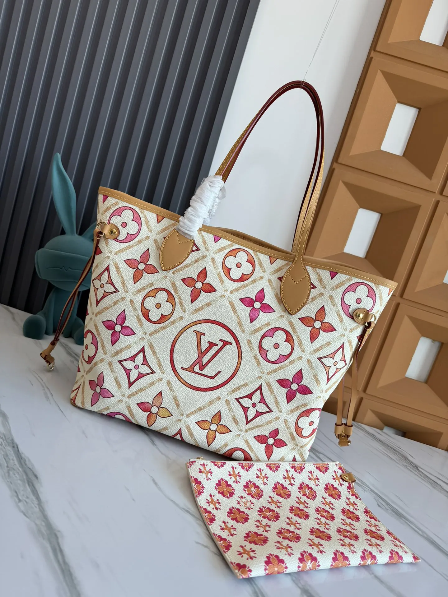 LV Neverfull 蓝色 红色 帆布 托特包 大容量托特款