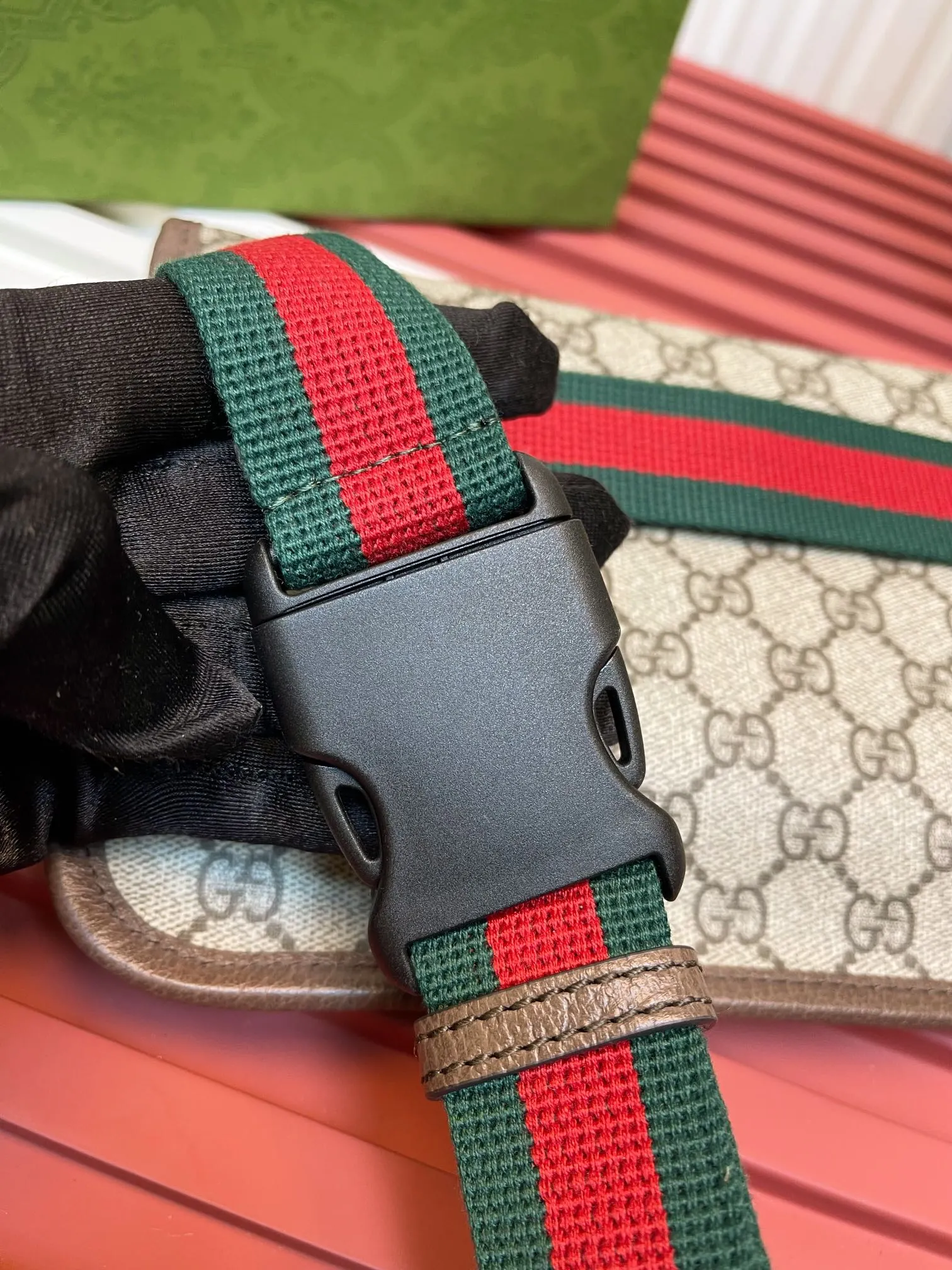 Gucci 紅色 綠色 帆布 腰包 休閒腰包款