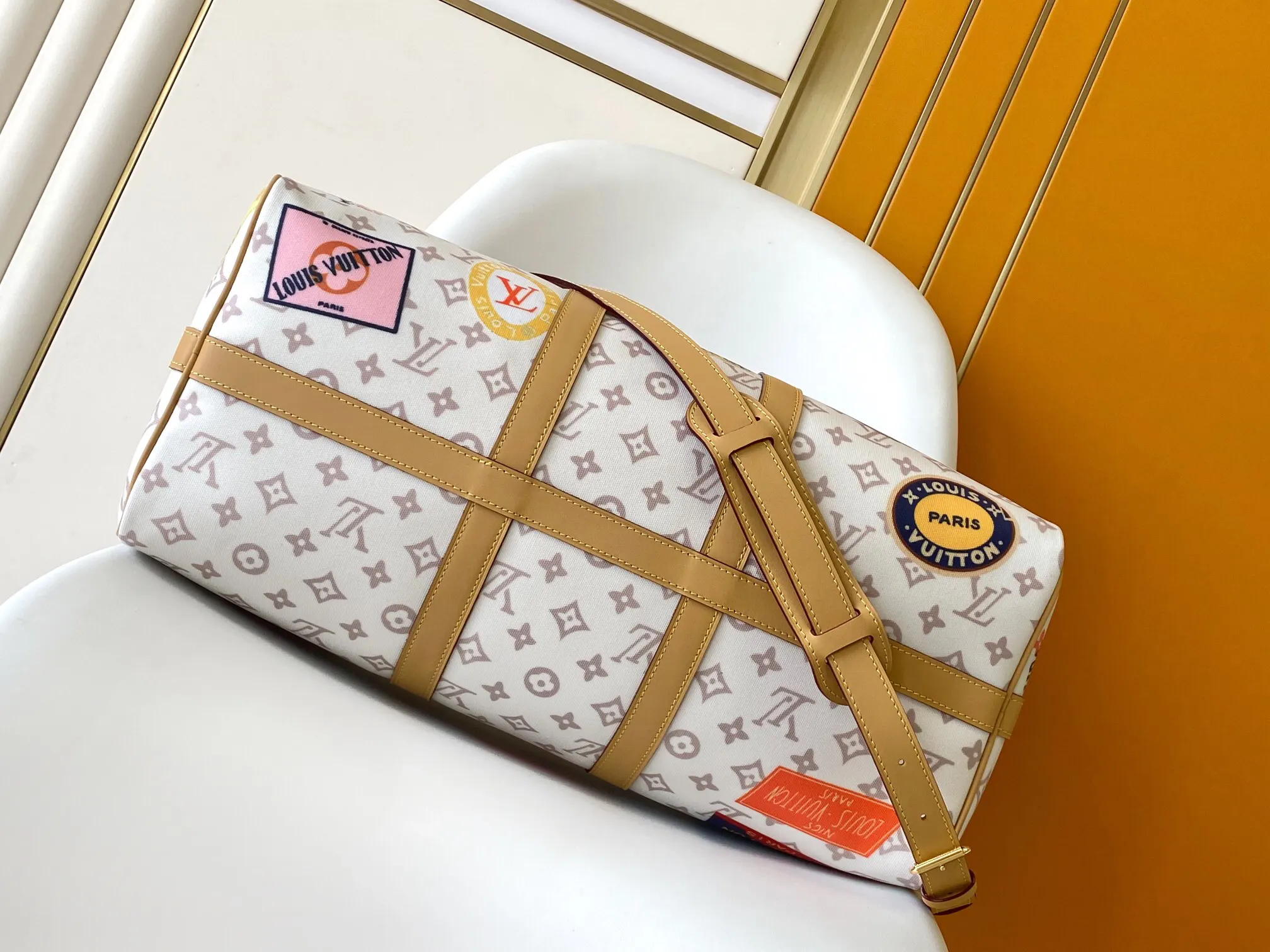 LV 金色 牛皮 旅行袋 大容量旅行款