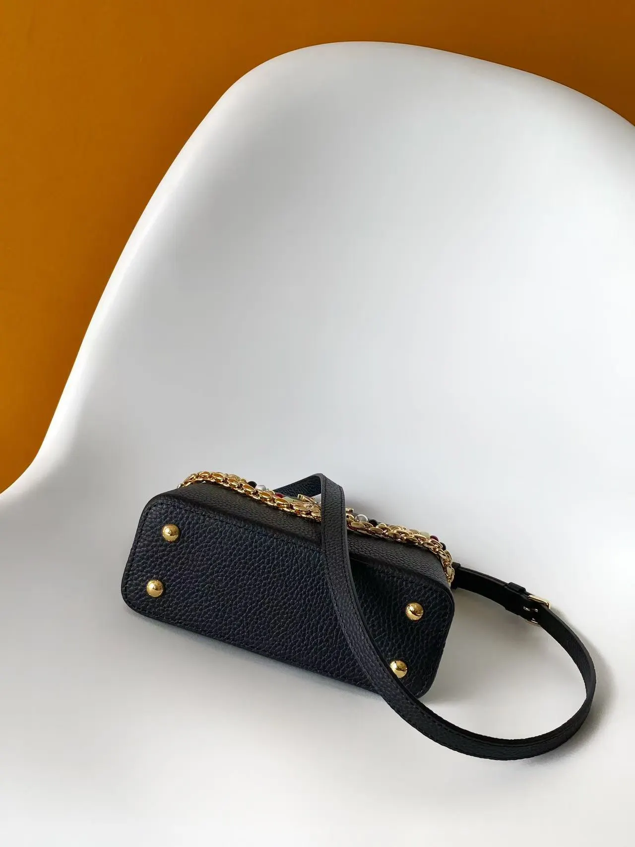 Louis Vuitton Black Brown Chain Bag Leather