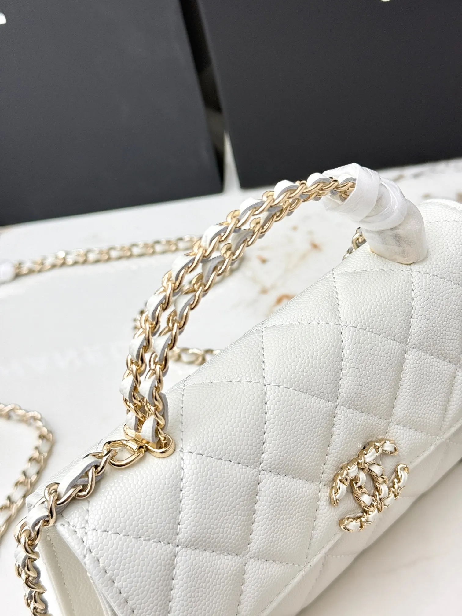 Chanel 白色牛皮Kelly手提包 金链斜挎