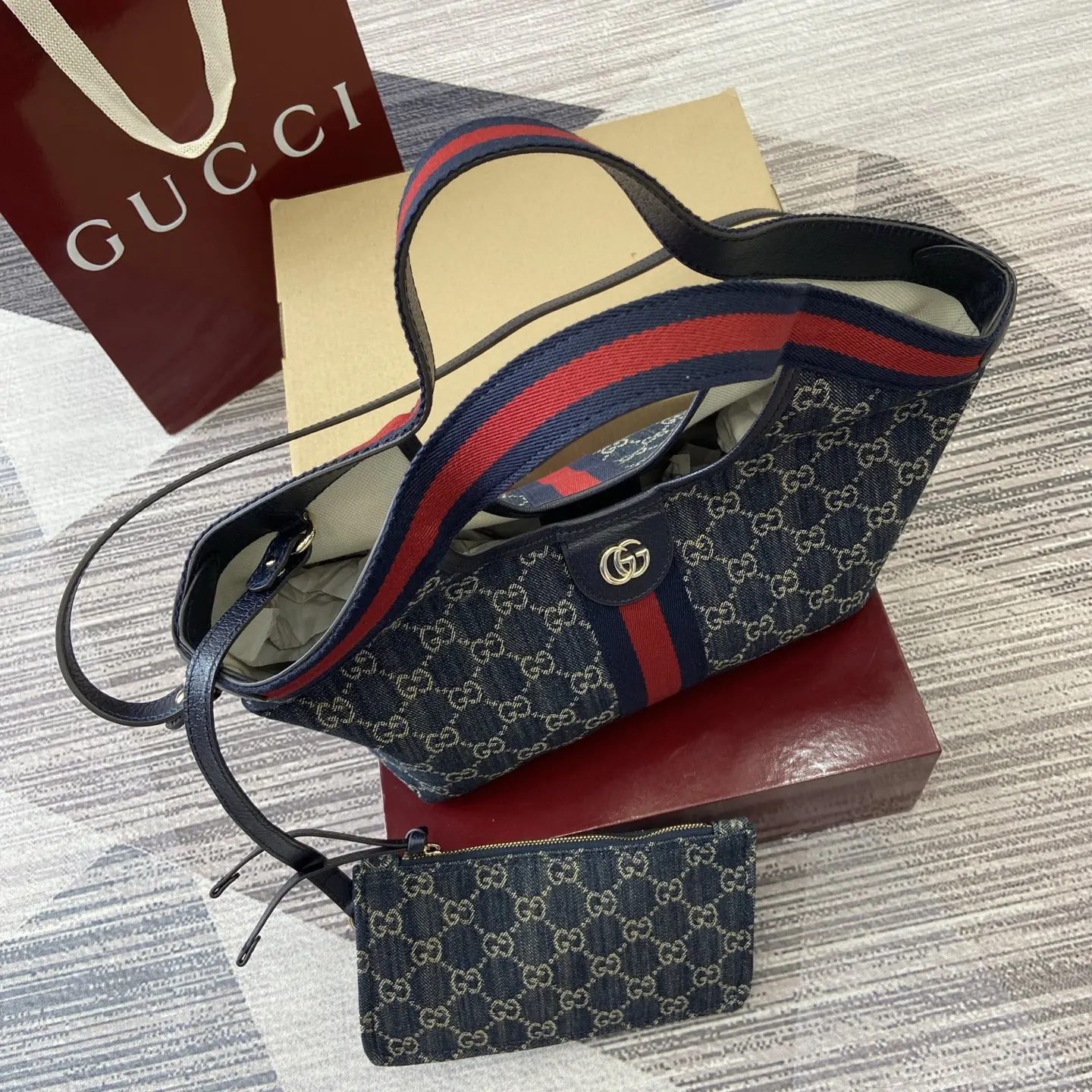 Gucci 藍色 牛仔 手提包 通勤手提款