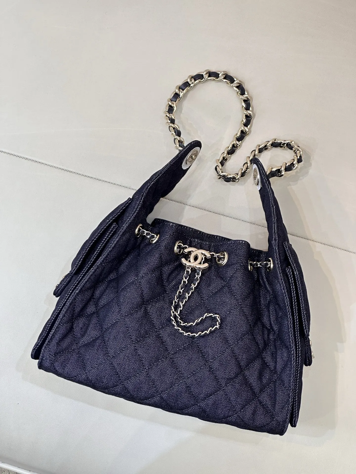 White Blue Hobo Shoulder Bag Vintage
