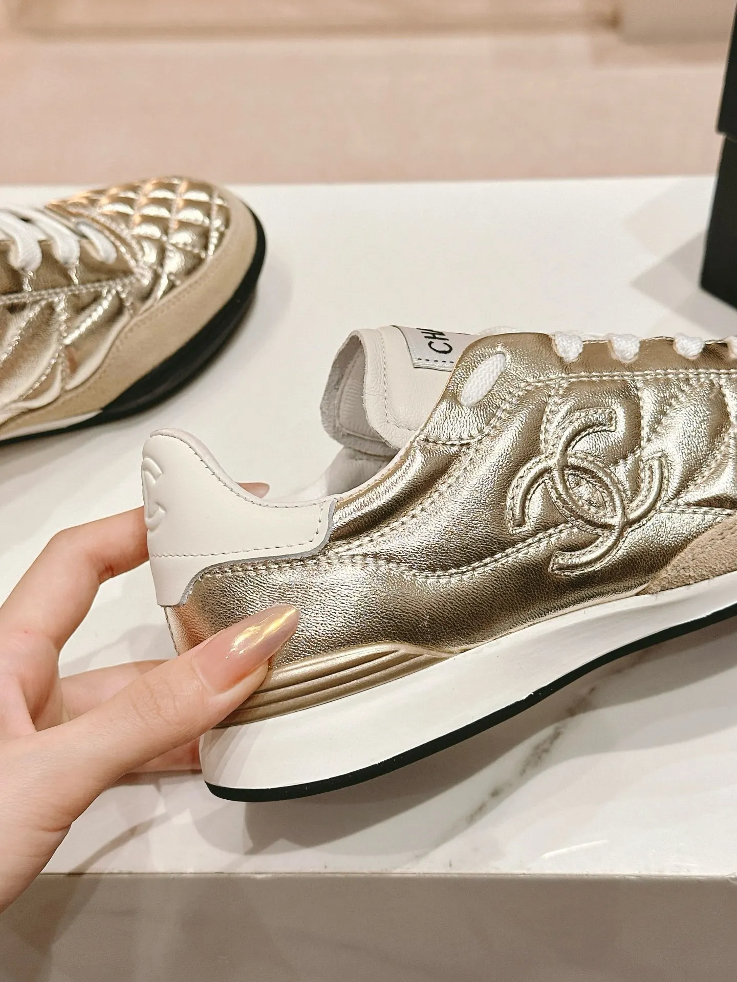 Chanel Beige Leather Sneakers