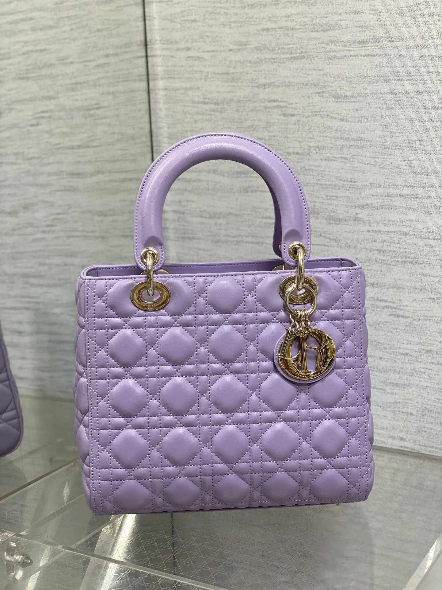 Dior 羊皮 进口 羊皮戴妃包梦幻紫 羊筋绒 手提包 通勤手提款
