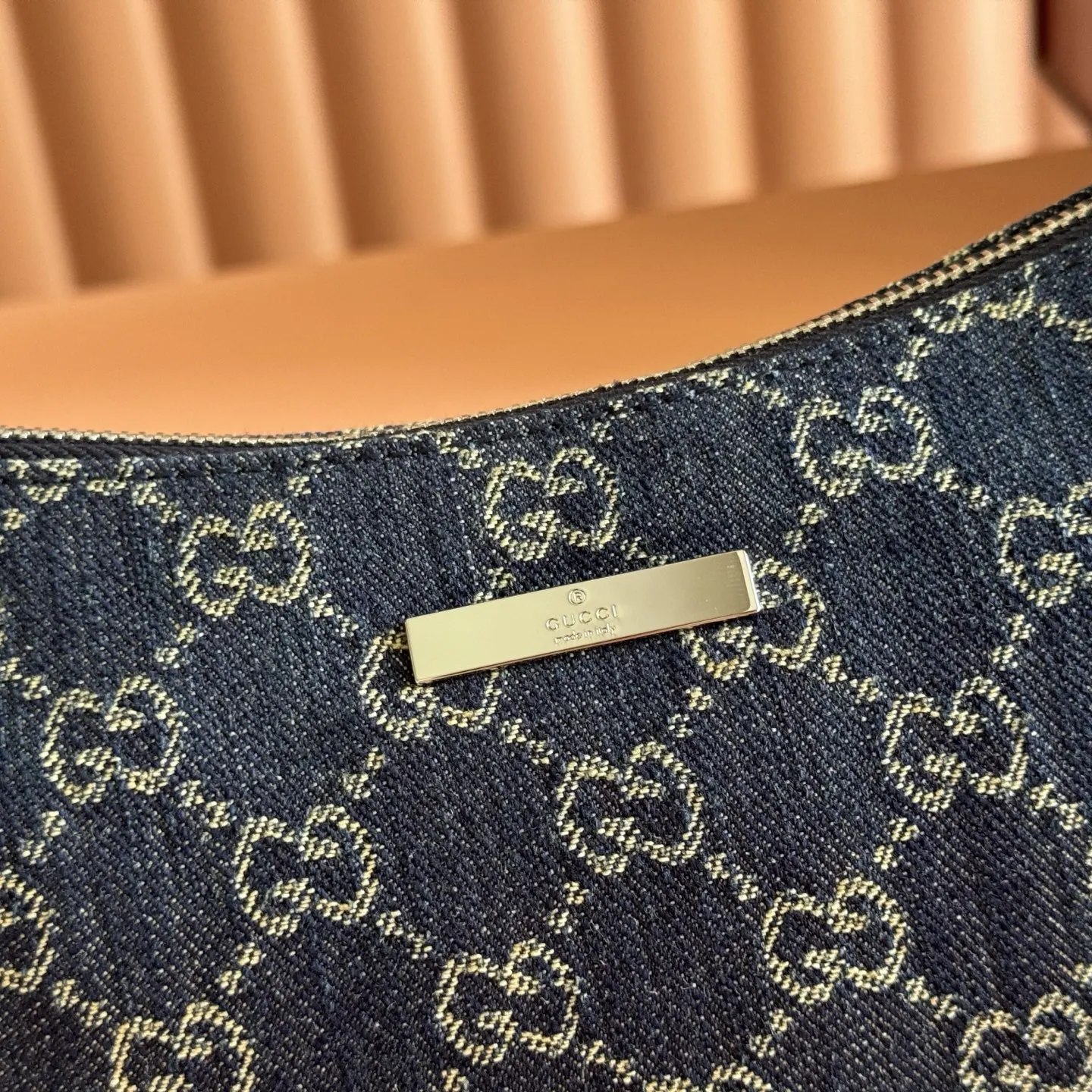 Gucci Blue Brown Hobo Shoulder Bag Vintage Canvas