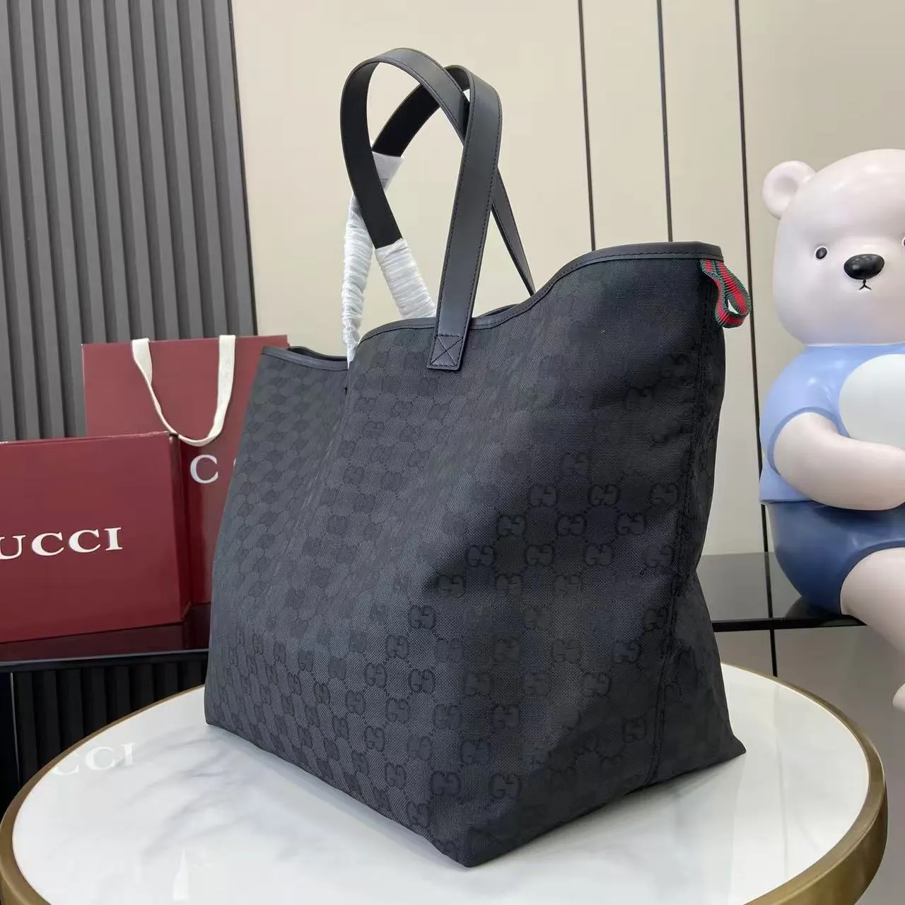 Gucci 黑色 白色 尼龍 托特包 大容量托特款