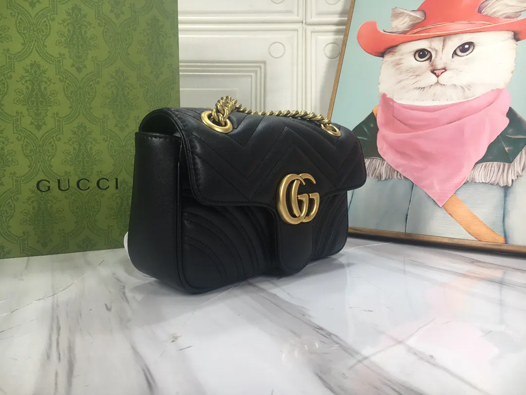 Gucci Marmont 牛皮鏈條包 單肩斜挎