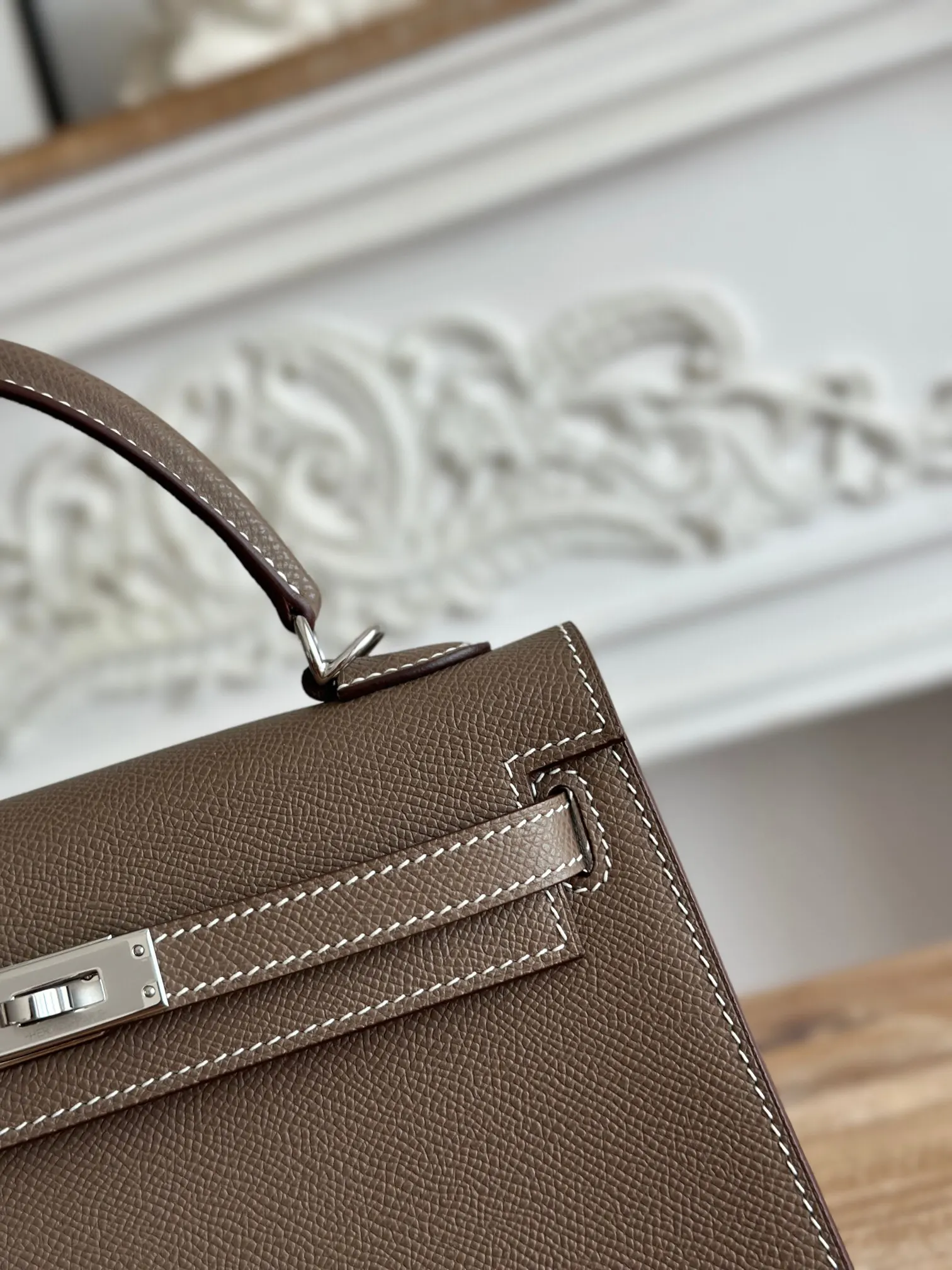 Hermès Kelly 大象灰 Epsom掌纹牛皮 手提包 25cm