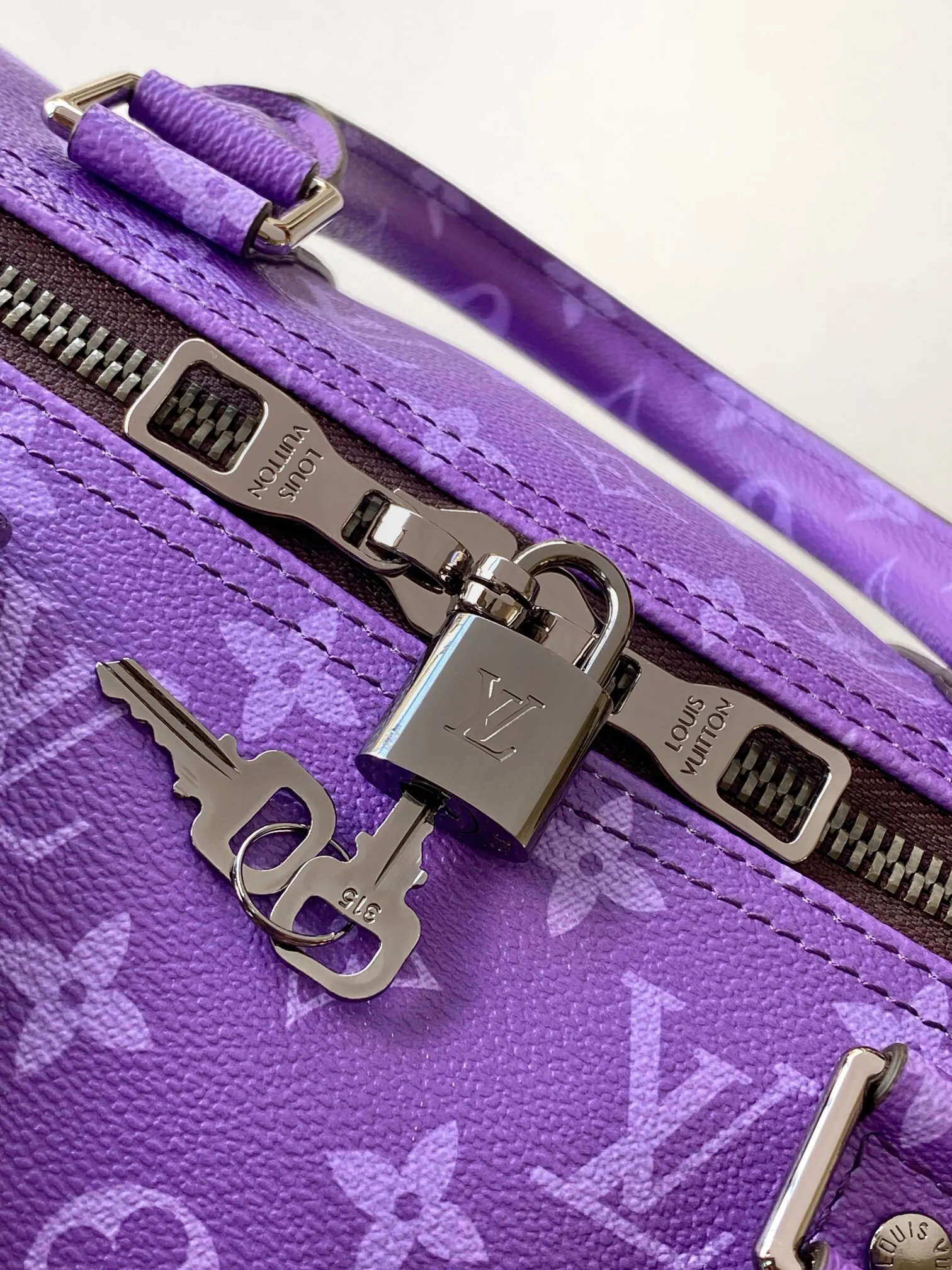 Keepall 老花 紫色 牛皮 旅行袋 大容量旅行款