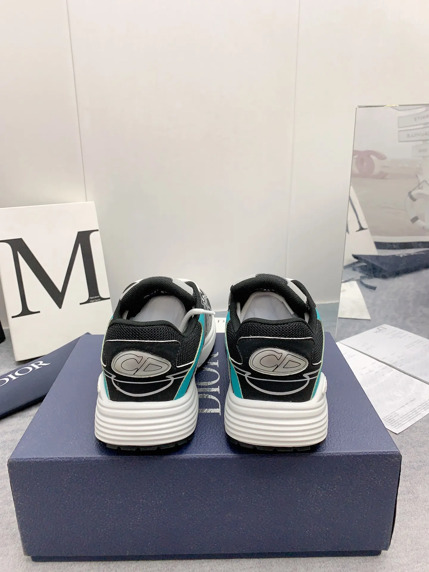 Dior B30 Mesh And Leather Sneakers In Black Teal