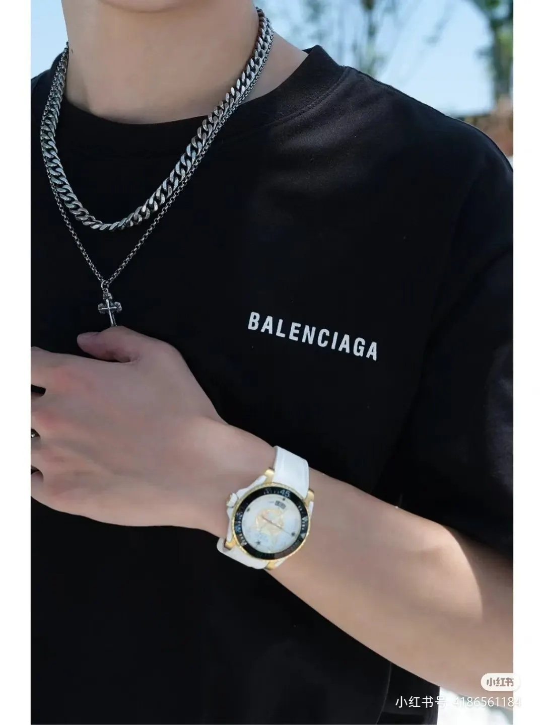 Balenciaga Black Cotton Logo Short Sleeve T-Shirt Street Casual