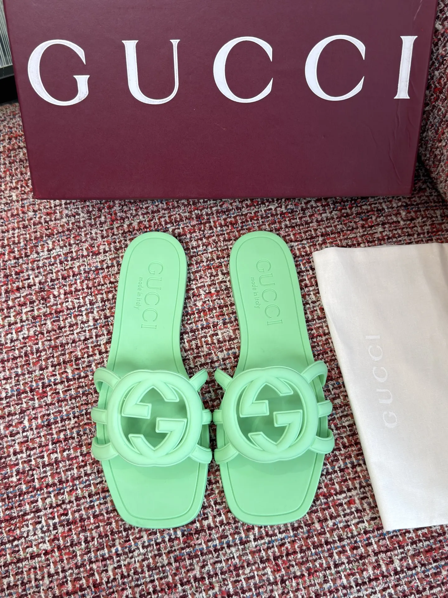 Gucci Interlocking G 薄荷绿色凉拖 休闲 运动鞋
